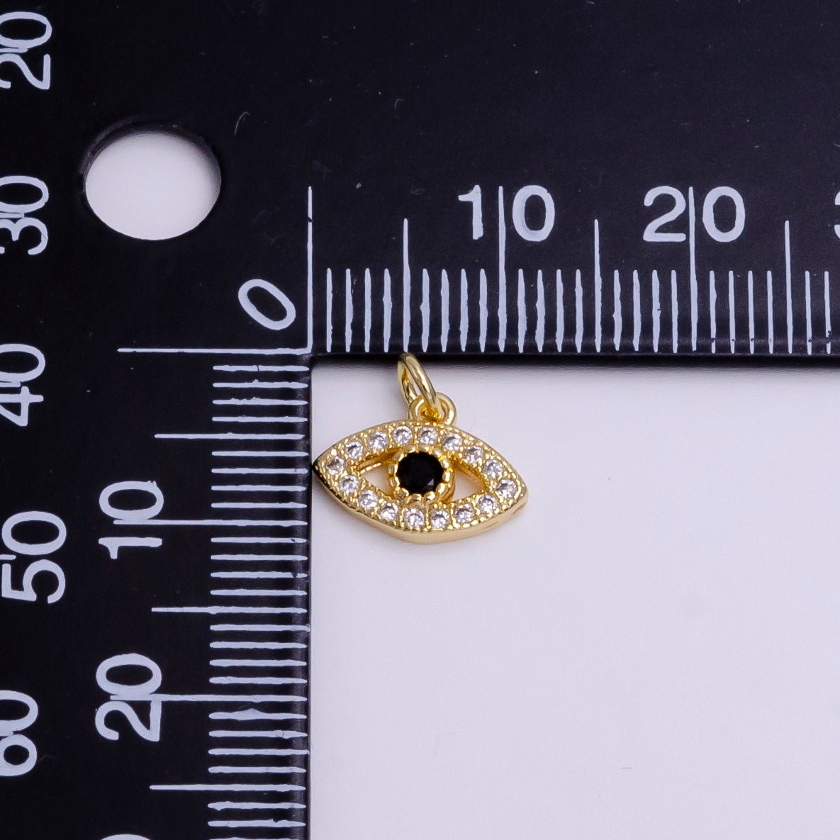 14K Gold Filled Black CZ Evil Eye Micro Paved Open Mini Add-On Charm | AC1462 - DLUXCA