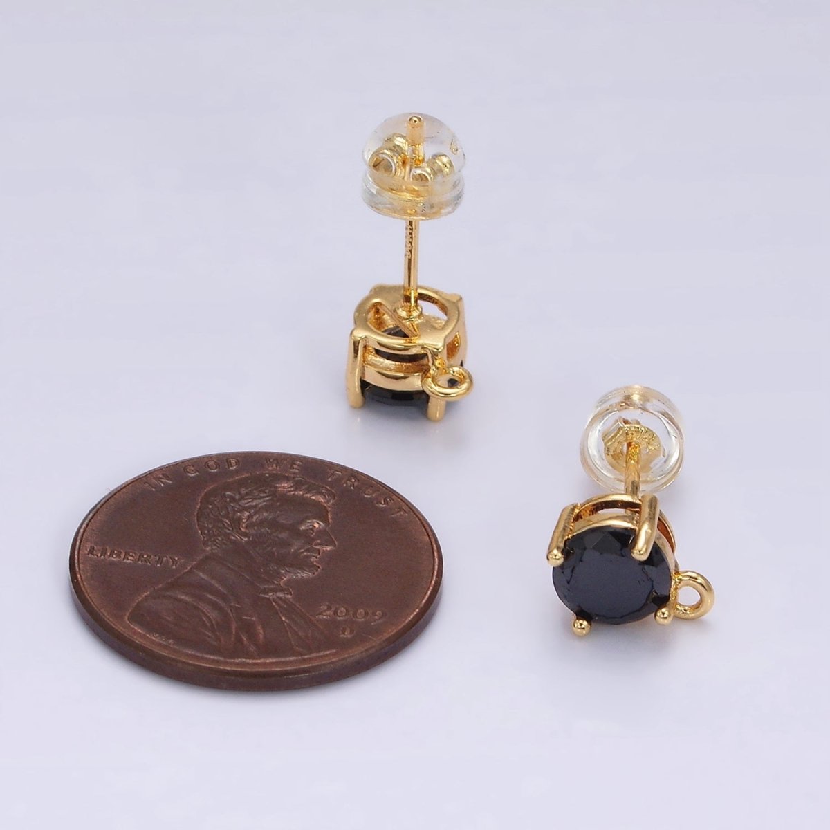 14K Gold Filled Black CZ Round Open Loop Stud Earrings | Z627 - DLUXCA