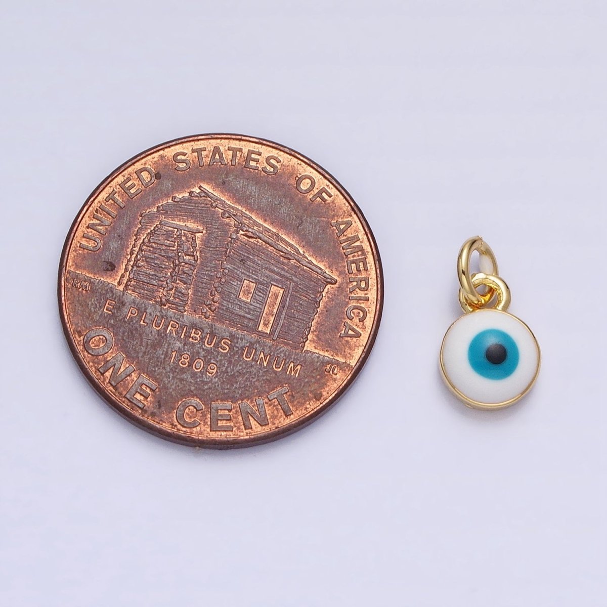 14K Gold Filled Black Evil Eye Mini Round Add-On Charm Enamel Jewelry | AC456 - DLUXCA