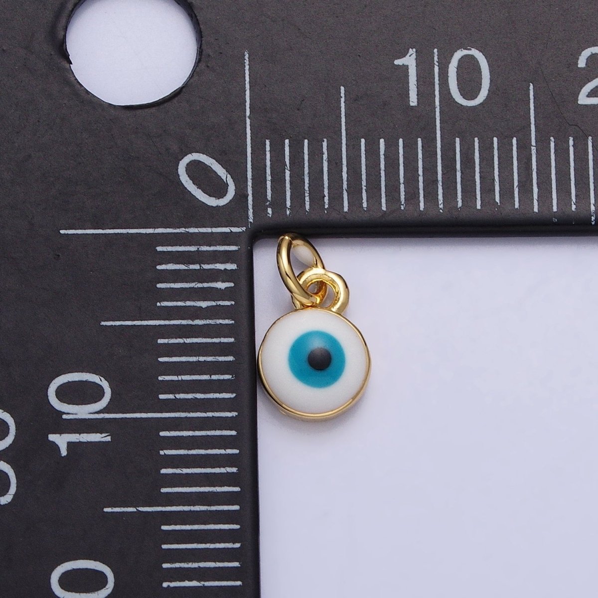 14K Gold Filled Black Evil Eye Mini Round Add-On Charm Enamel Jewelry | AC456 - DLUXCA