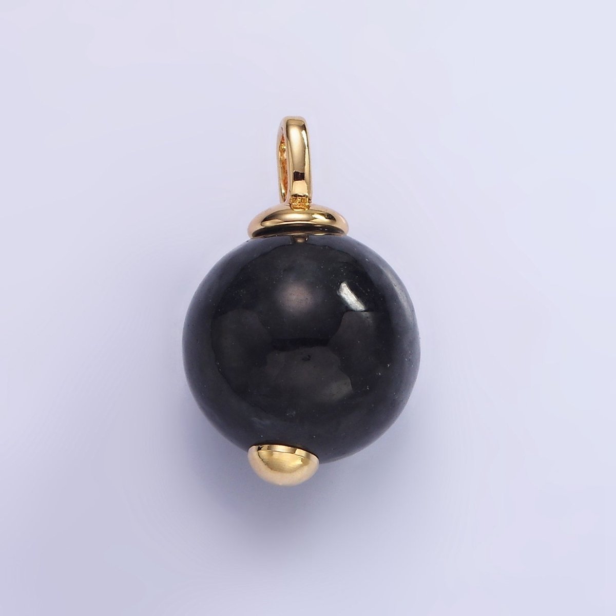 14K Gold Filled Black Onyx Gemstone Round Drop Pendant | AH140 - DLUXCA