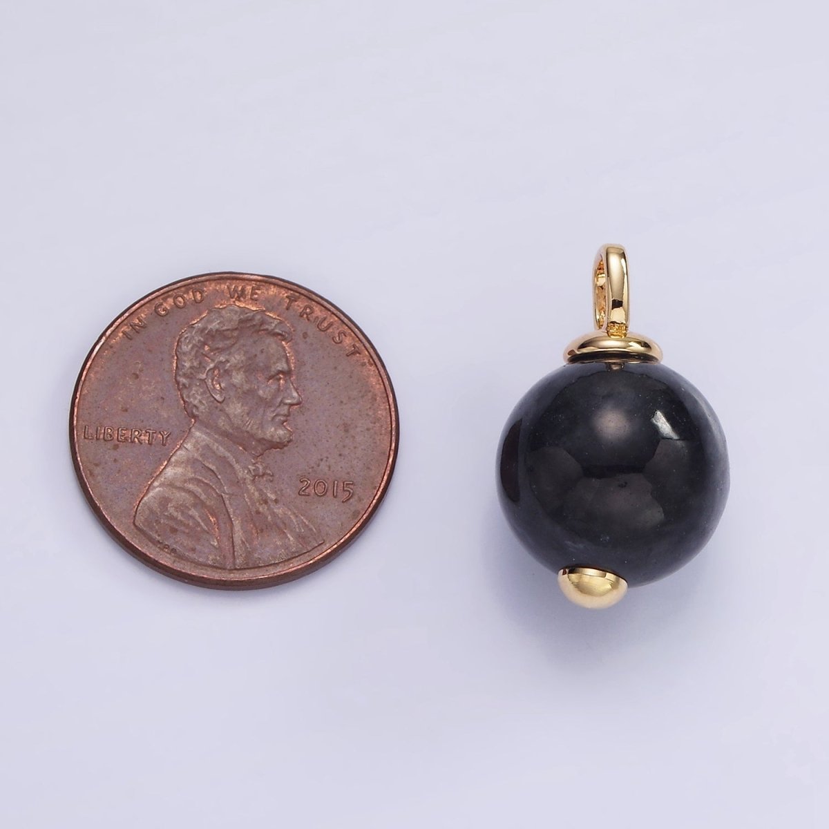 14K Gold Filled Black Onyx Gemstone Round Drop Pendant | AH140 - DLUXCA