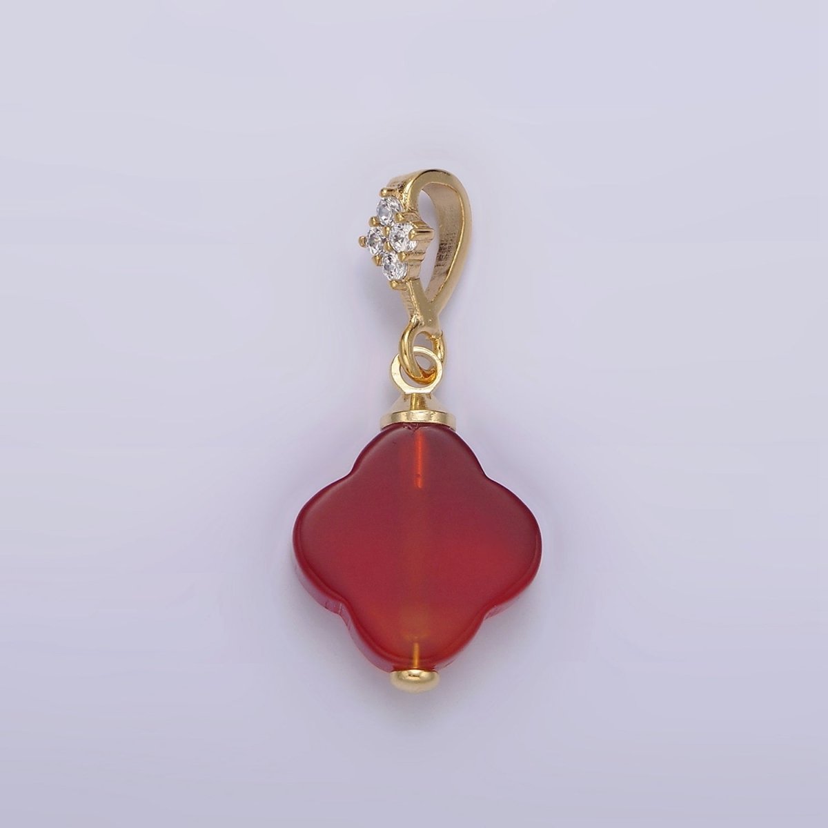 14K Gold Filled Black Onyx, Red Carnelian Quatrefoil Micro Paved CZ Bail Pendant | N1294 N1295 - DLUXCA