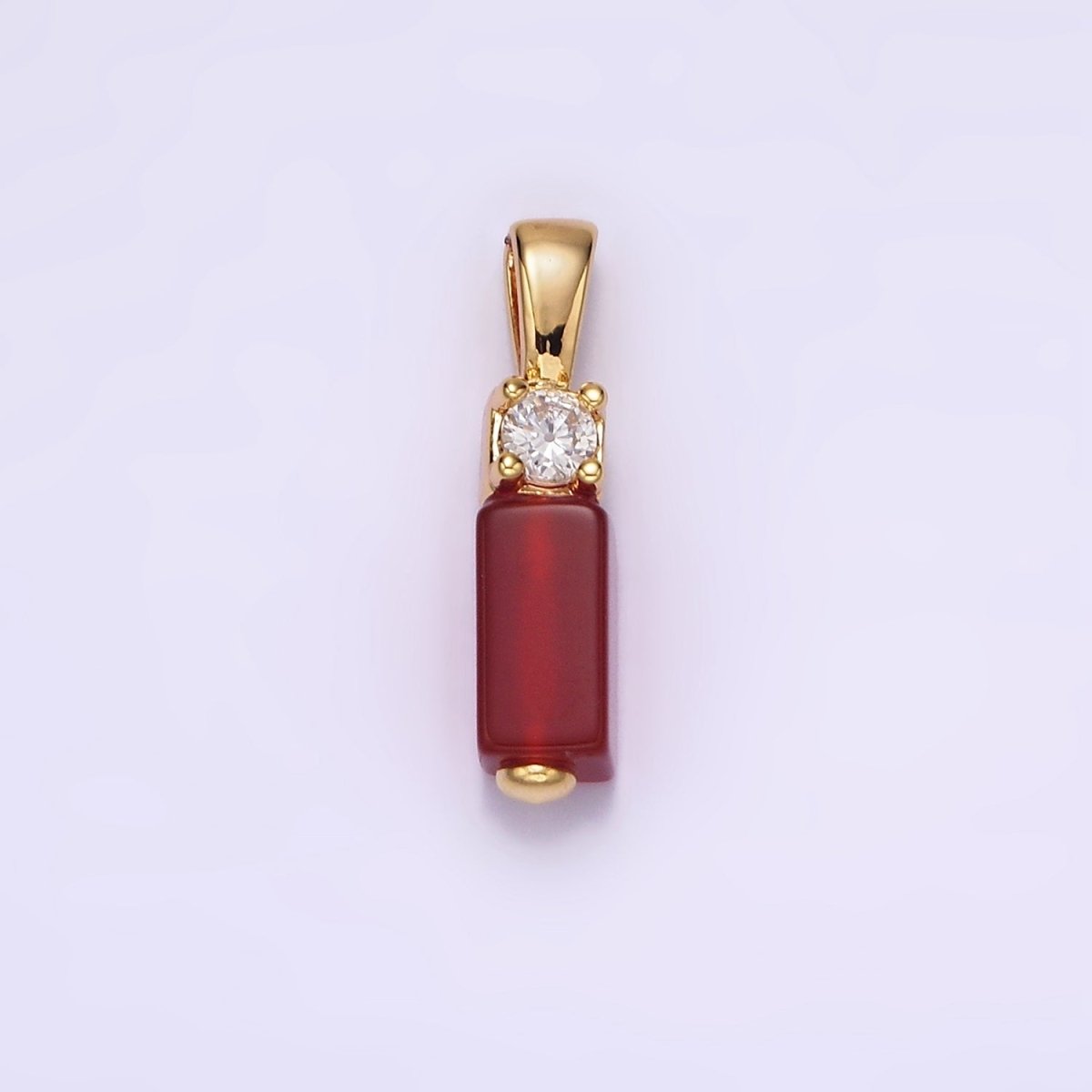 14K Gold Filled Black Onyx, Red Carnelian Rectangular Bar Clear CZ Pendant | N1861 - DLUXCA