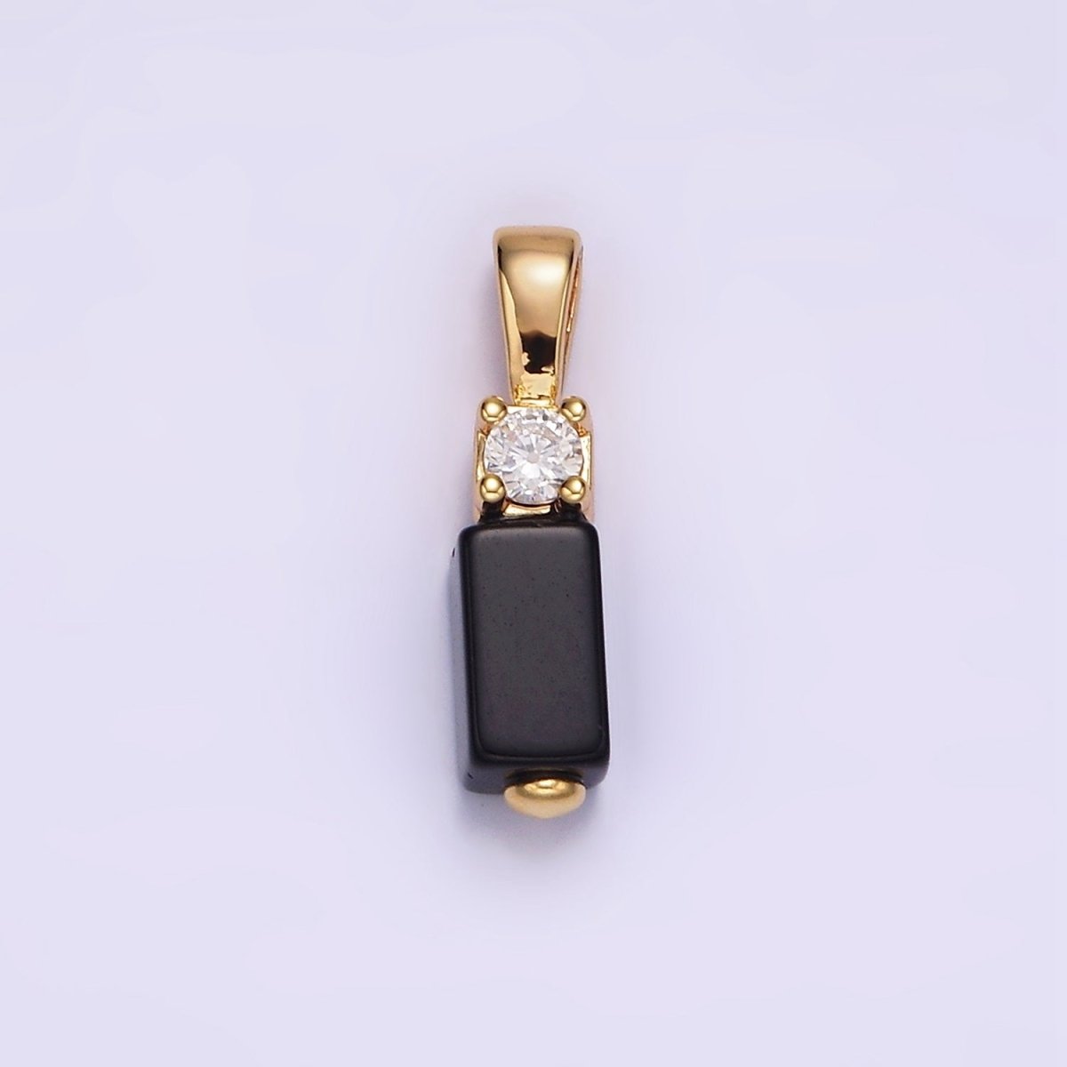 14K Gold Filled Black Onyx, Red Carnelian Rectangular Bar Clear CZ Pendant | N1861 - DLUXCA