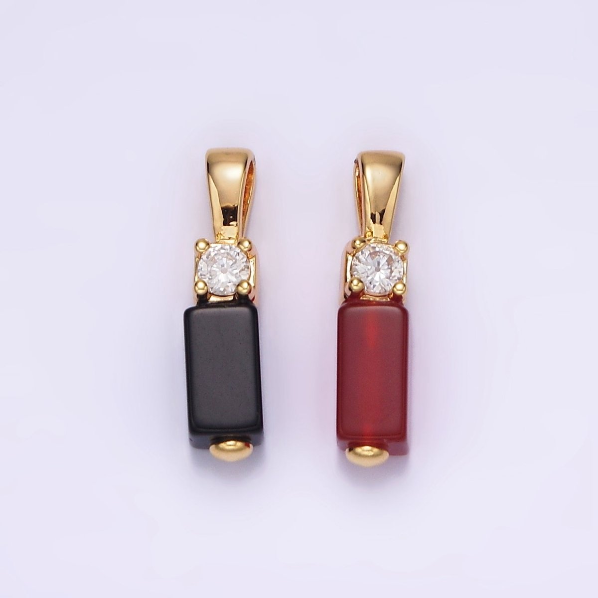 14K Gold Filled Black Onyx, Red Carnelian Rectangular Bar Clear CZ Pendant | N1861 - DLUXCA