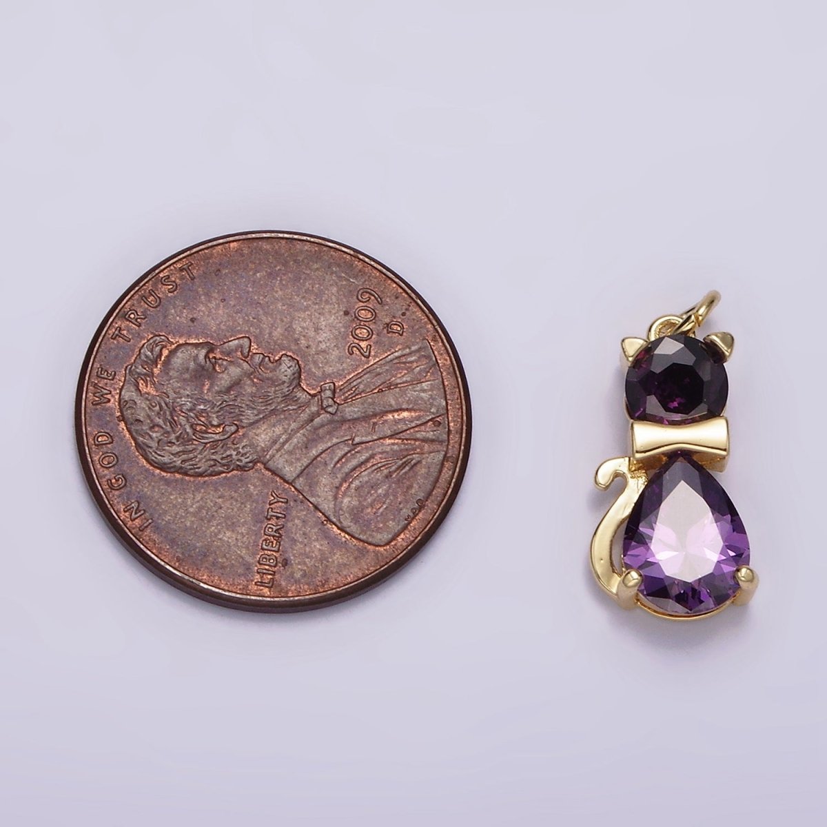 14K Gold Filled Black, Purple CZ Bow-Tied Kitty Cat Animal Charm | AG496 AG497 - DLUXCA