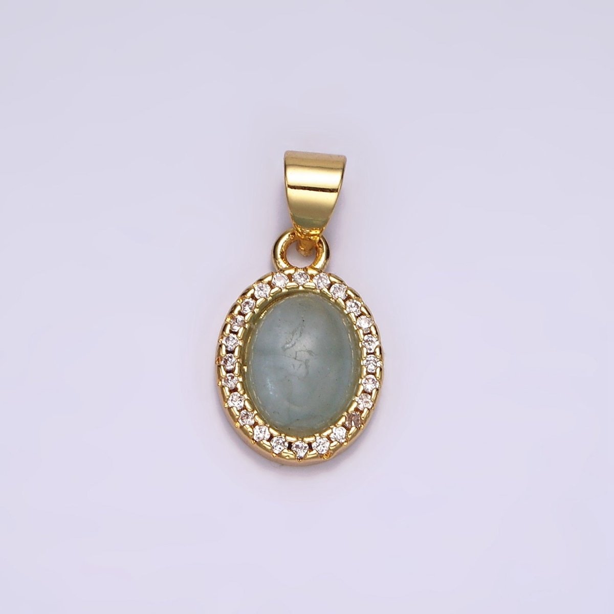 14K Gold Filled Blue Agate Micro Paved CZ Oval Pendant | N1328 - DLUXCA