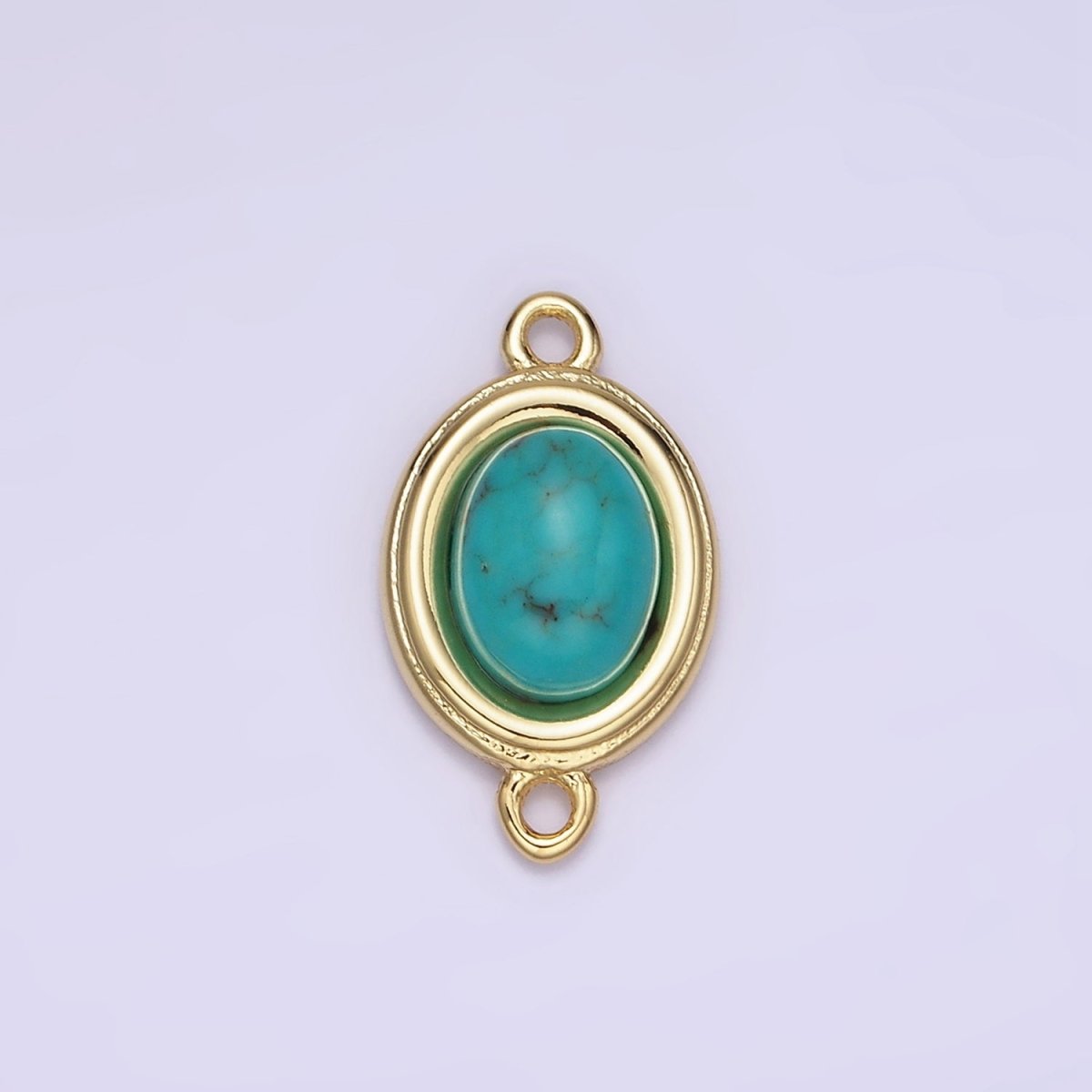 14K Gold Filled Blue Agate, Peridot, Blue Kyanite, Lapis Lazuli, Sunstone, Pink Opal Bezel Oval Connector | G100 - G105 - DLUXCA