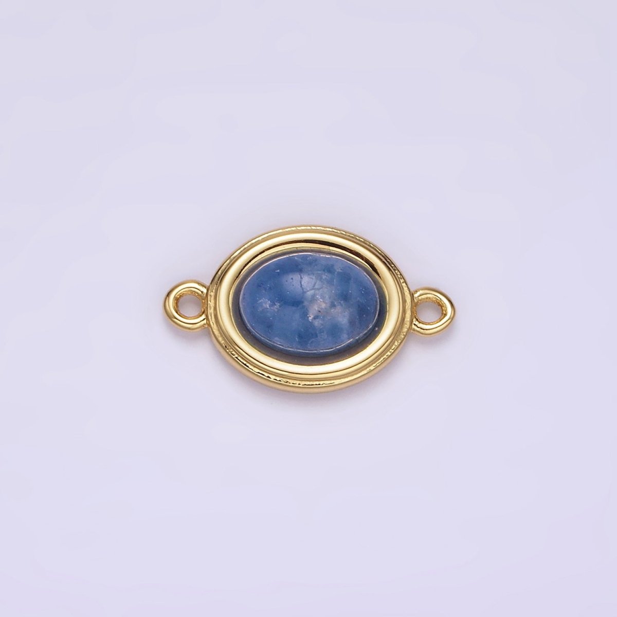 14K Gold Filled Blue Agate, Peridot, Blue Kyanite, Lapis Lazuli, Sunstone, Pink Opal Bezel Oval Connector | G100 - G105 - DLUXCA