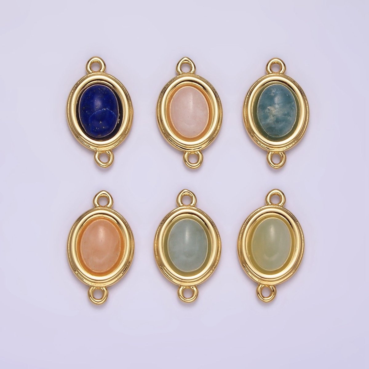 14K Gold Filled Blue Agate, Peridot, Blue Kyanite, Lapis Lazuli, Sunstone, Pink Opal Bezel Oval Connector | G100 - G105 - DLUXCA