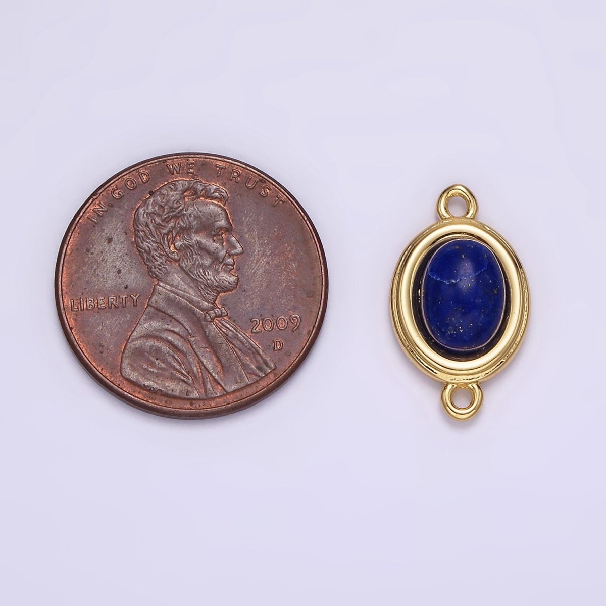 14K Gold Filled Blue Agate, Peridot, Blue Kyanite, Lapis Lazuli, Sunstone, Pink Opal Bezel Oval Connector | G100 - G105 - DLUXCA