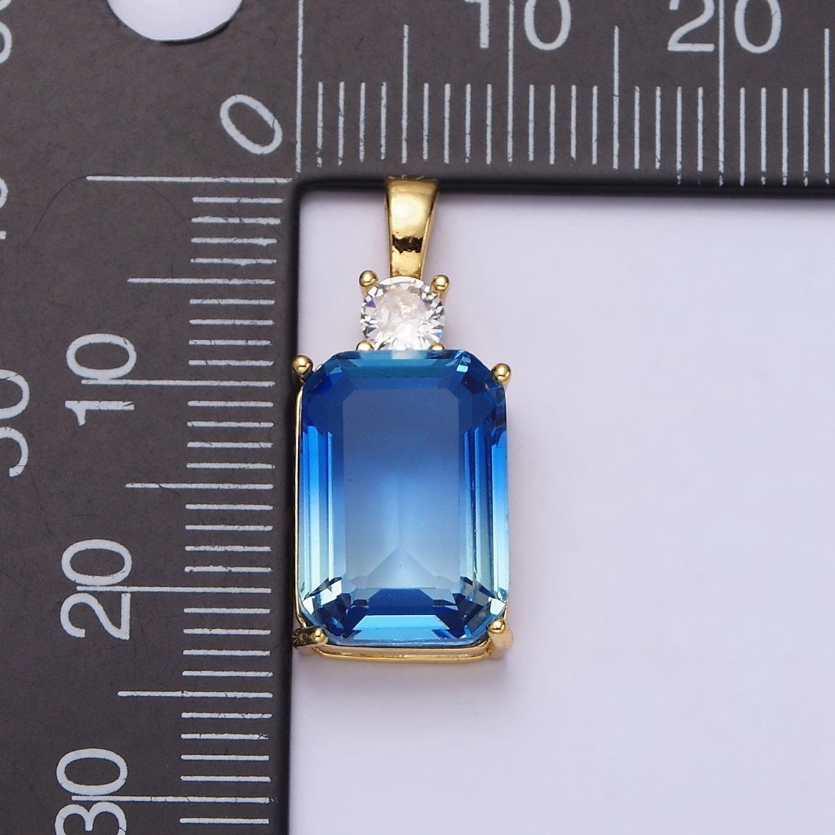 14K Gold Filled Blue Aquamarine Baguette Round CZ Birth Month Personalized Pendant | AA548 - DLUXCA