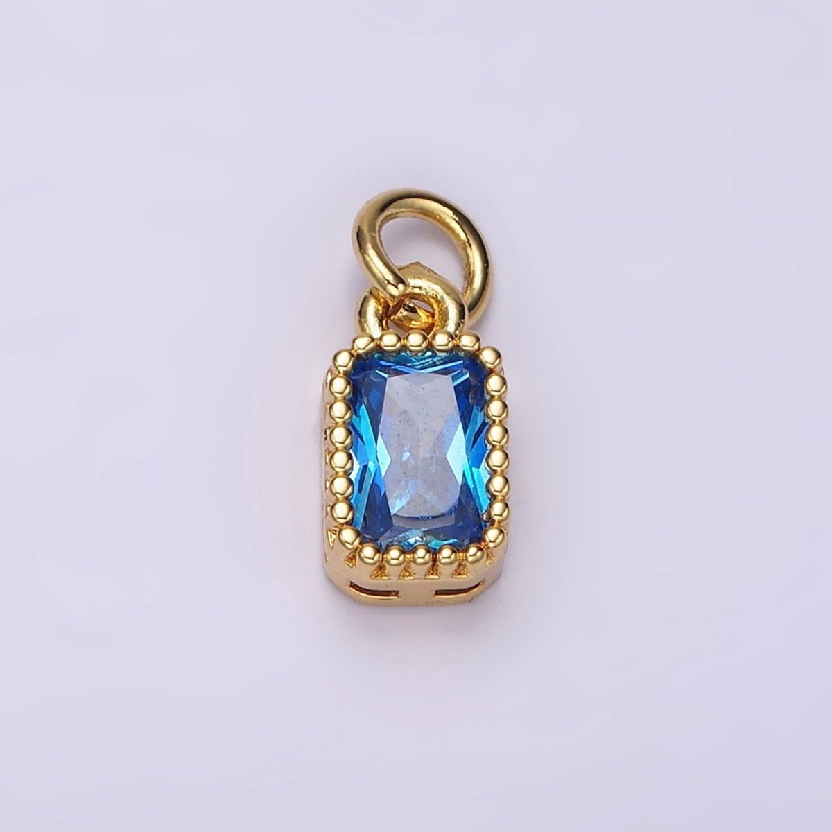 14K Gold Filled Blue, Baby Blue CZ Baguette Dotted Bezel Add-On Charm | AC919 AC920 - DLUXCA