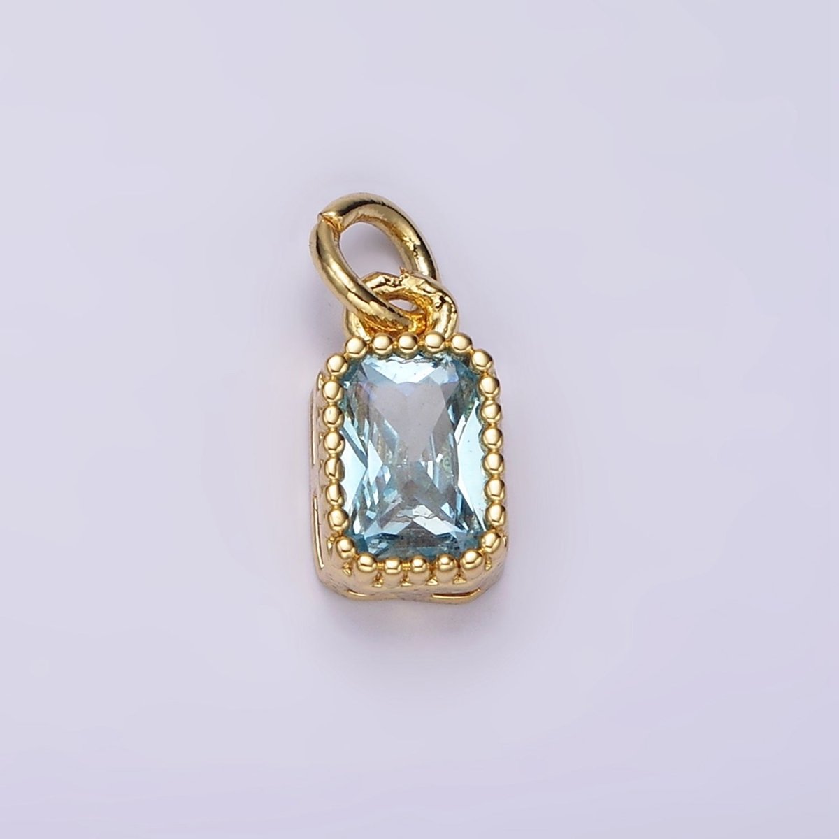 14K Gold Filled Blue, Baby Blue CZ Baguette Dotted Bezel Add-On Charm | AC919 AC920 - DLUXCA