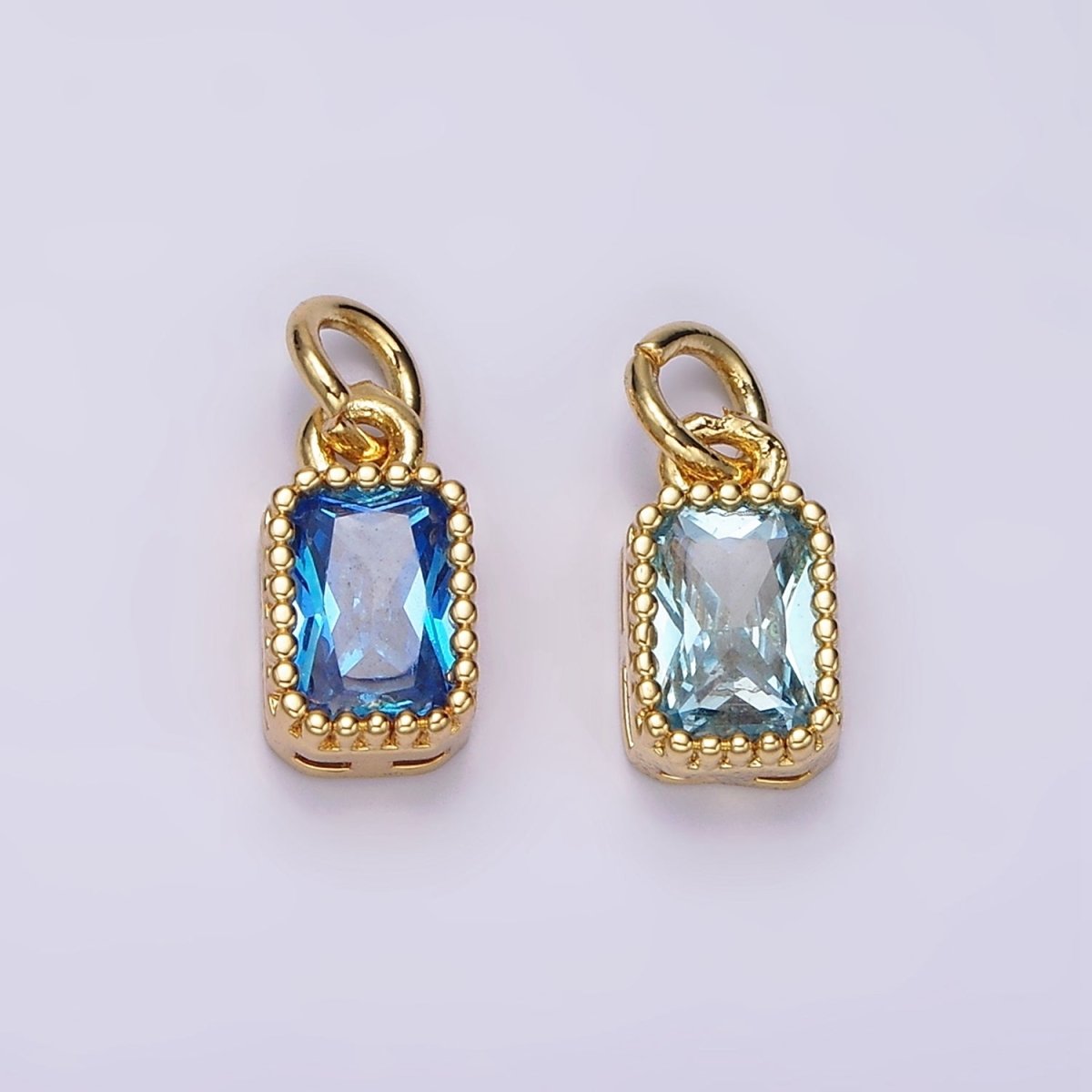 14K Gold Filled Blue, Baby Blue CZ Baguette Dotted Bezel Add-On Charm | AC919 AC920 - DLUXCA