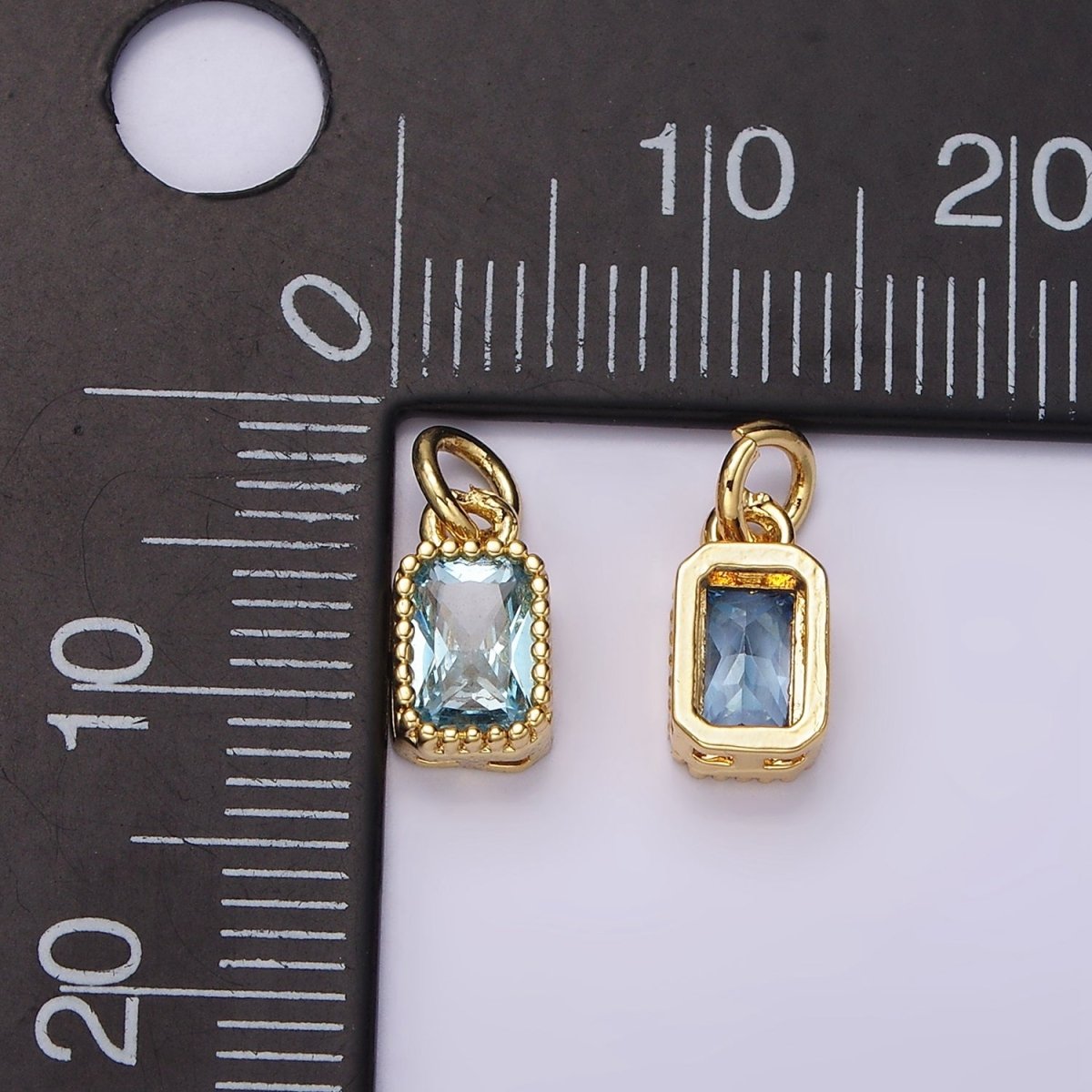 14K Gold Filled Blue, Baby Blue CZ Baguette Dotted Bezel Add-On Charm | AC919 AC920 - DLUXCA