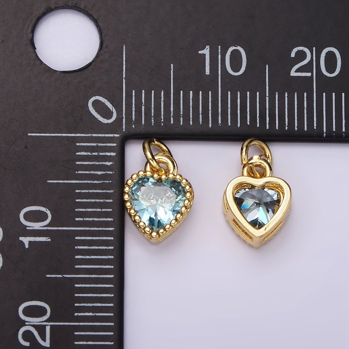 14K Gold Filled Blue, Baby Blue CZ Heart Dotted Bezel Add-On Charm | AC913 AC914 - DLUXCA