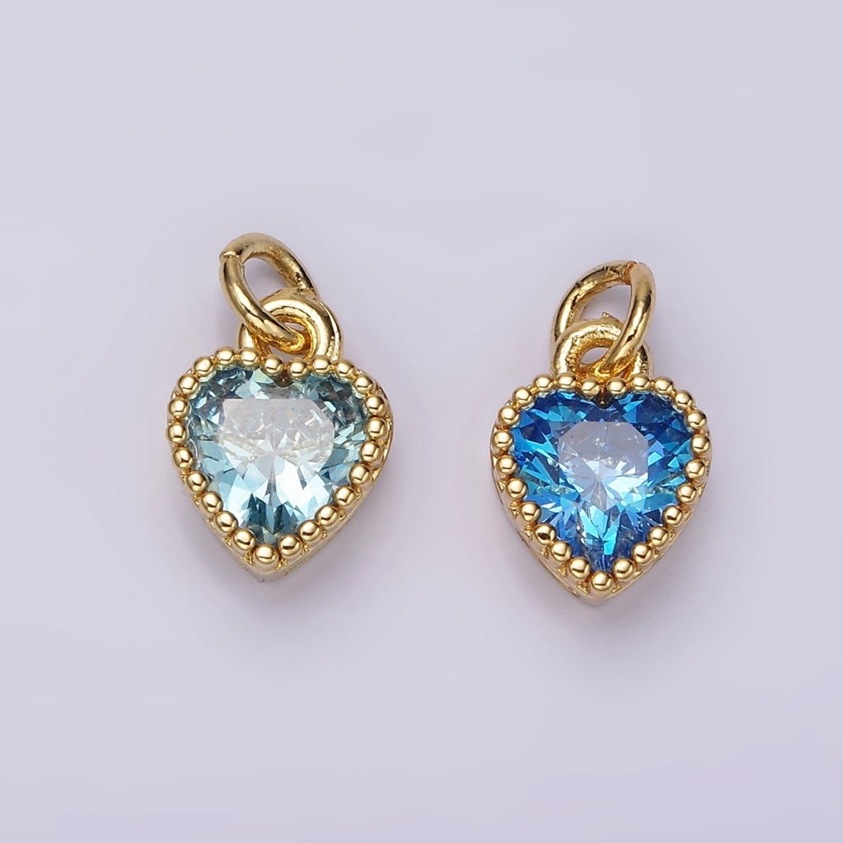 14K Gold Filled Blue, Baby Blue CZ Heart Dotted Bezel Add-On Charm | AC913 AC914 - DLUXCA