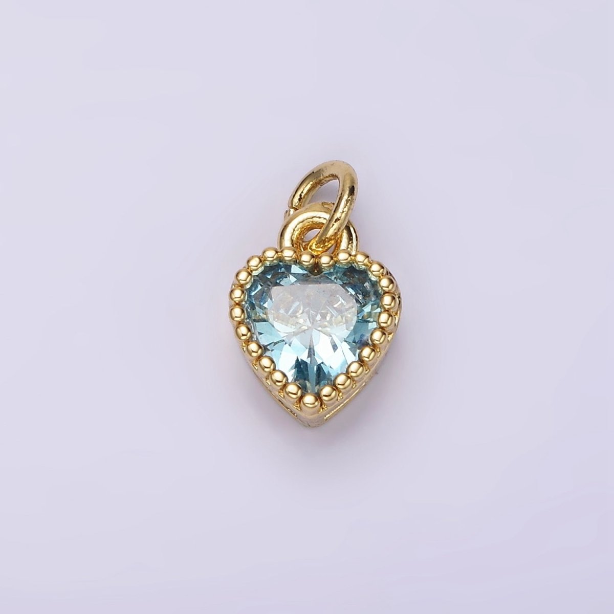 14K Gold Filled Blue, Baby Blue CZ Heart Dotted Bezel Add-On Charm | AC913 AC914 - DLUXCA