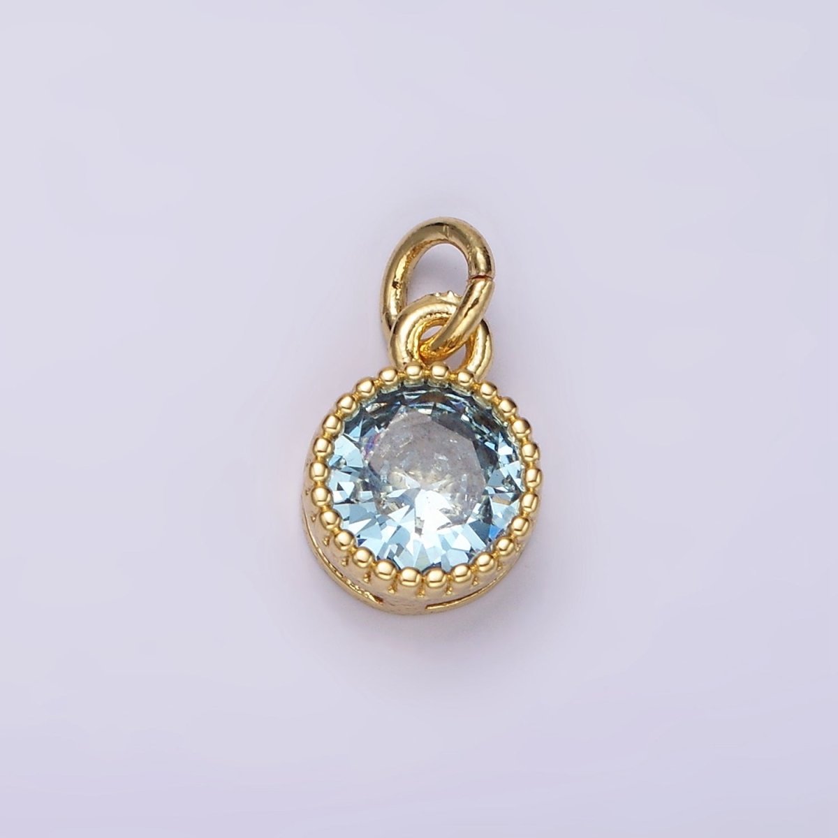 14K Gold Filled Blue, Baby Blue CZ Round Dotted Bezel Add-On Charm | AC915 AC916 - DLUXCA