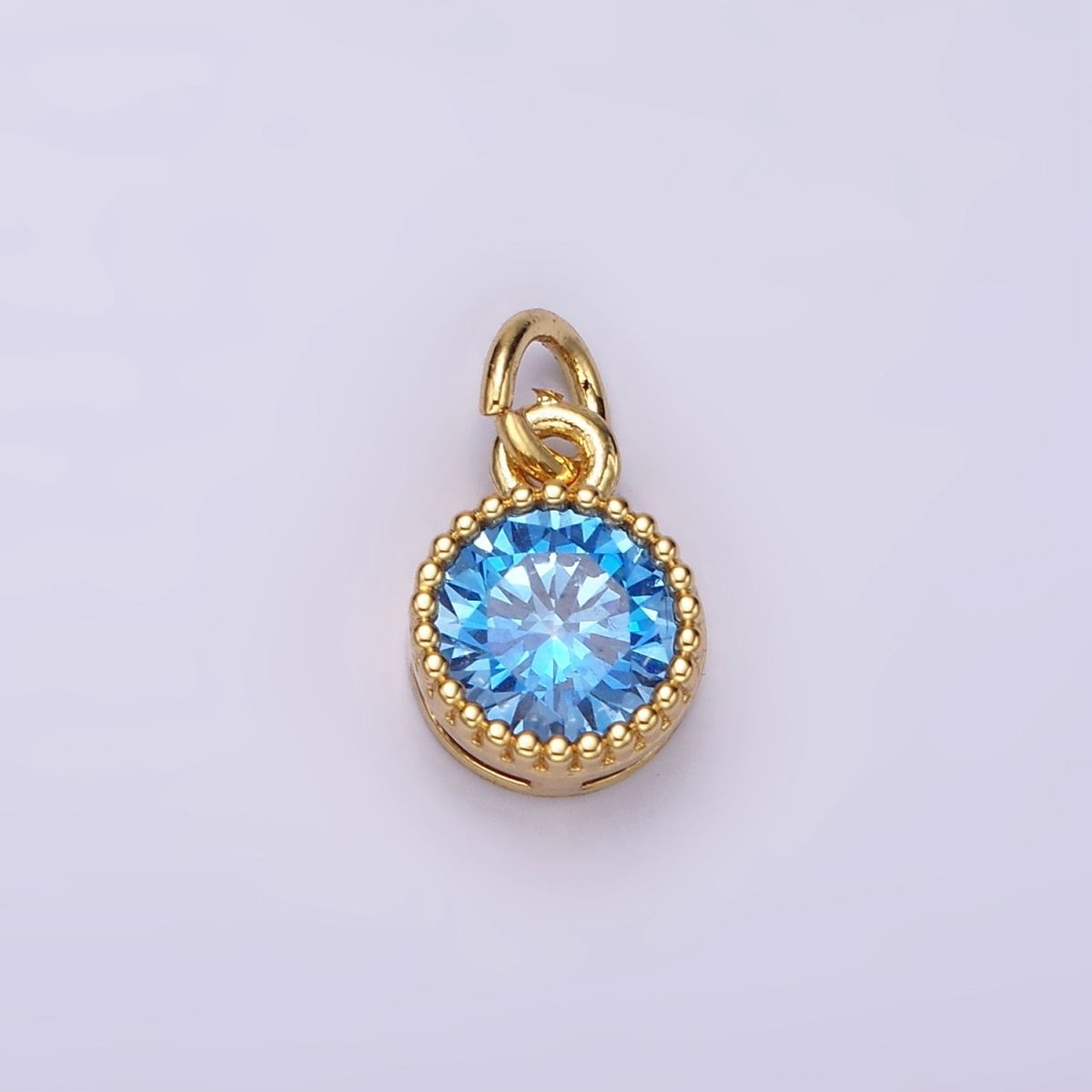 14K Gold Filled Blue, Baby Blue CZ Round Dotted Bezel Add-On Charm | AC915 AC916 - DLUXCA