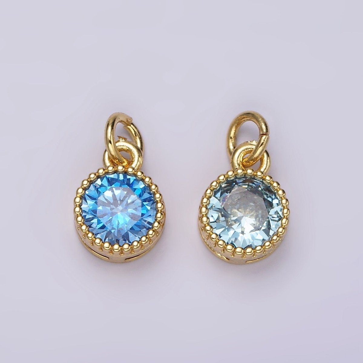 14K Gold Filled Blue, Baby Blue CZ Round Dotted Bezel Add-On Charm | AC915 AC916 - DLUXCA