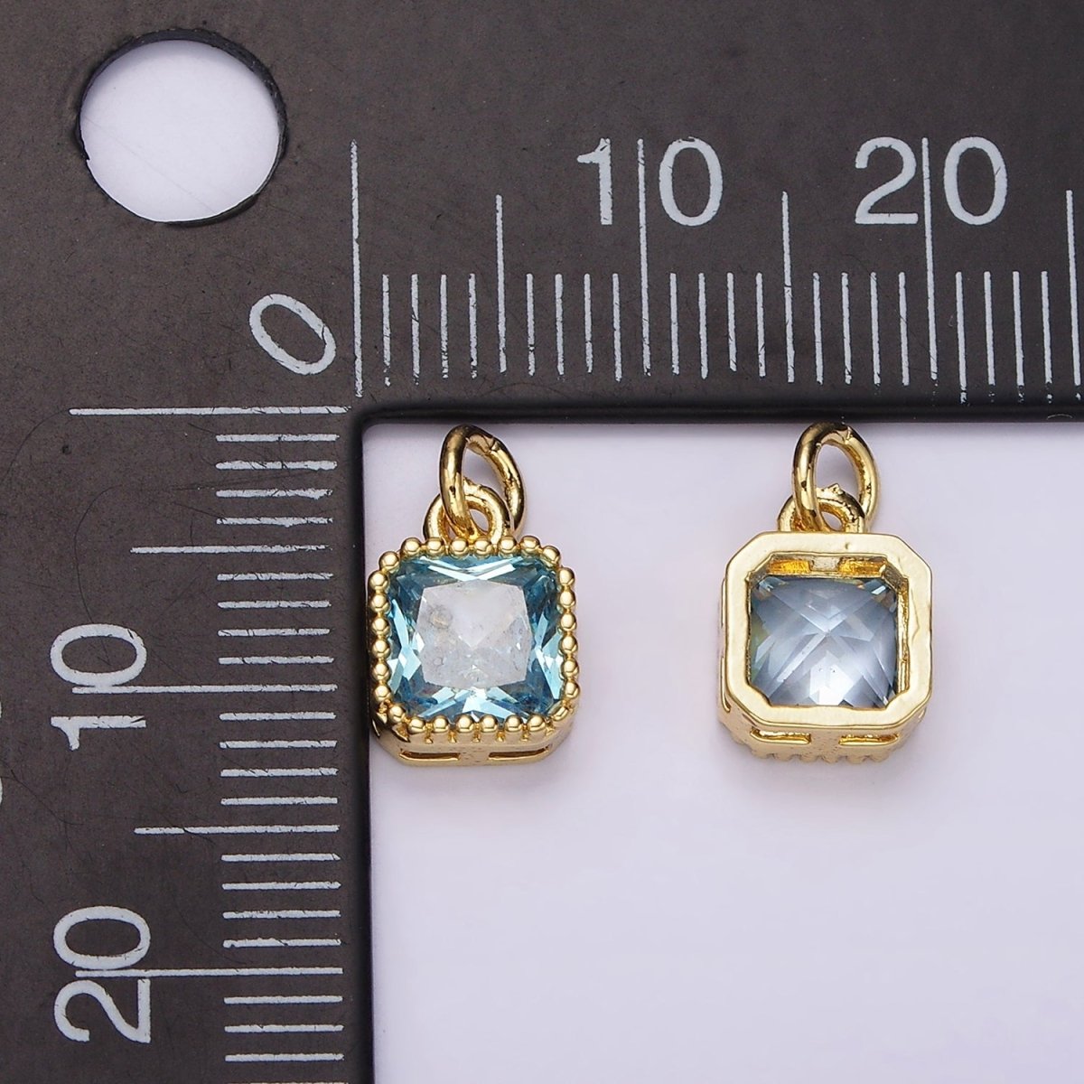 14K Gold Filled Blue, Baby Blue CZ Square Dotted Bezel Add-On Charm | AC917 AC918 - DLUXCA