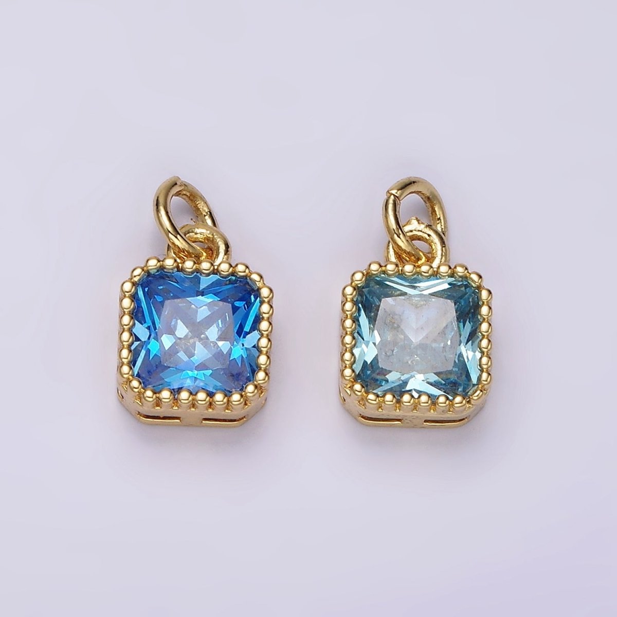 14K Gold Filled Blue, Baby Blue CZ Square Dotted Bezel Add-On Charm | AC917 AC918 - DLUXCA