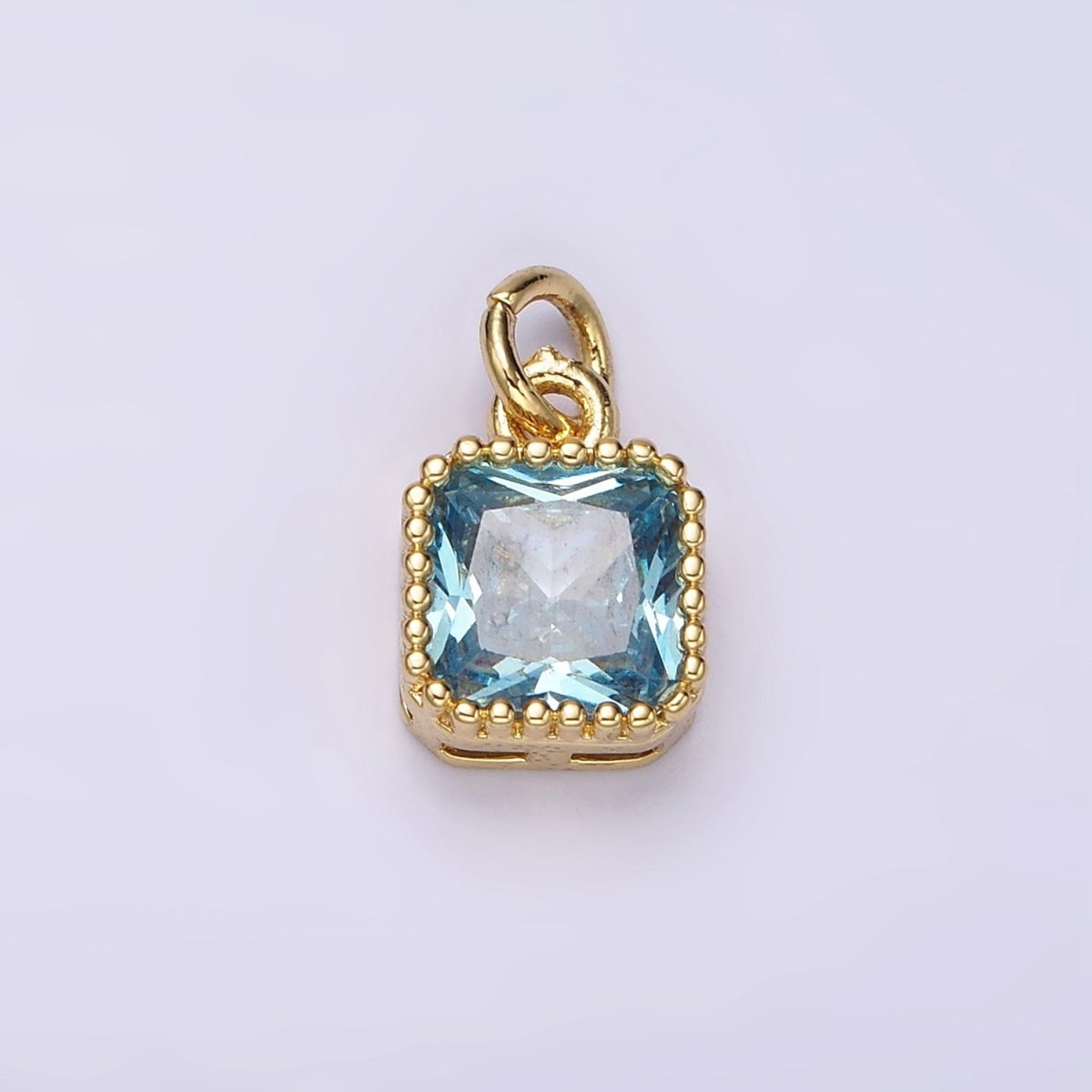 14K Gold Filled Blue, Baby Blue CZ Square Dotted Bezel Add-On Charm | AC917 AC918 - DLUXCA