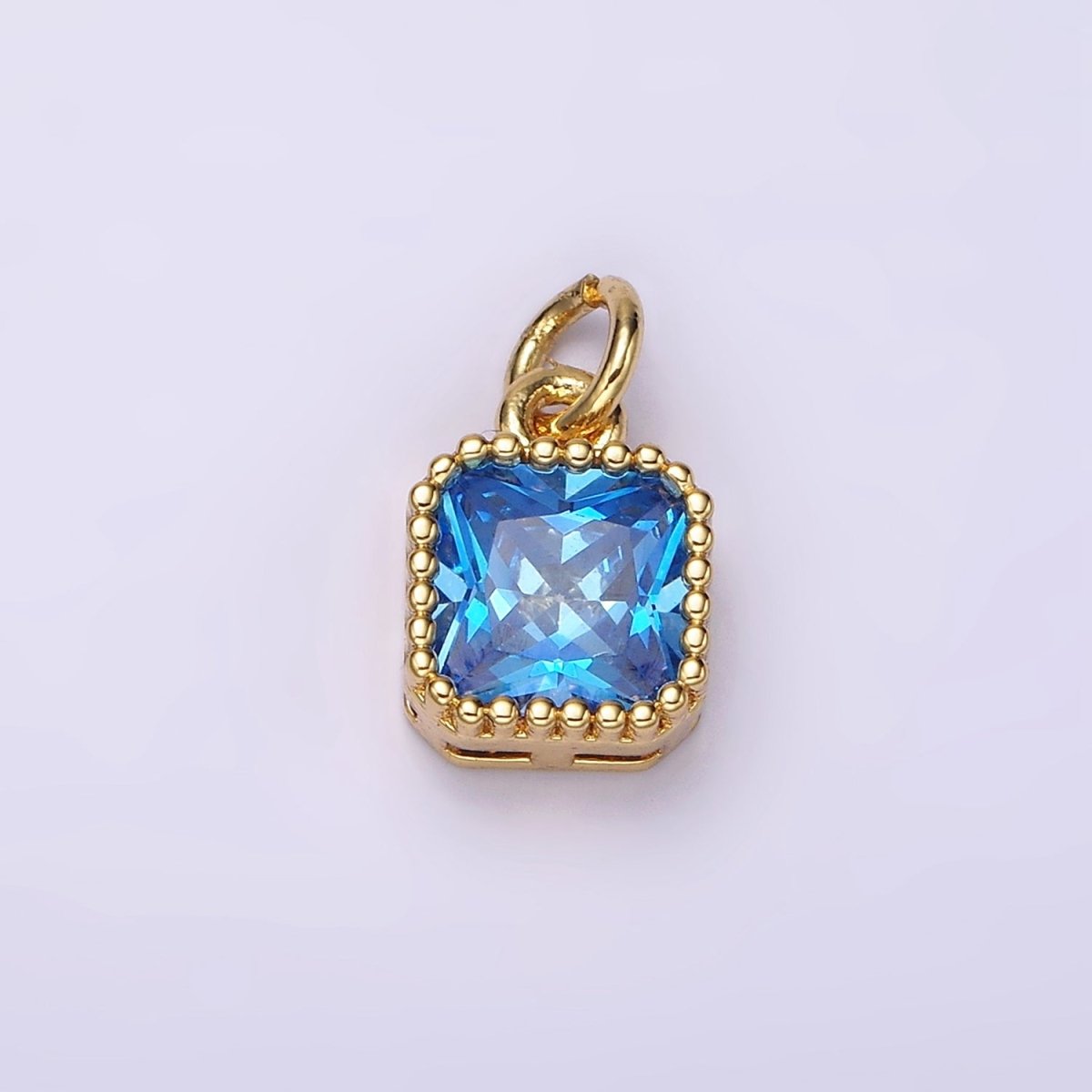 14K Gold Filled Blue, Baby Blue CZ Square Dotted Bezel Add-On Charm | AC917 AC918 - DLUXCA