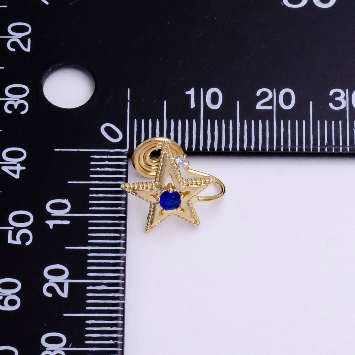 14K Gold Filled Blue, Clear, Green CZ Open Celestial Star Beaded Ear Cuff Earrings | AI113 - AI115 - DLUXCA