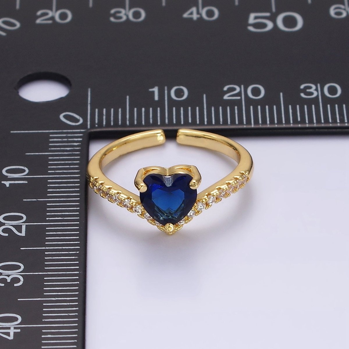 14K Gold Filled Blue, Clear, Pink Heart CZ Micro Paved Chevron Ring in Silver & Gold | O-627 ~ O-630 - DLUXCA