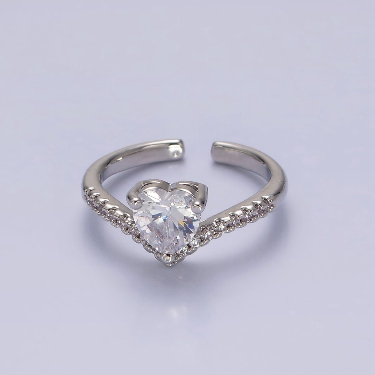 14K Gold Filled Blue, Clear, Pink Heart CZ Micro Paved Chevron Ring in Silver & Gold | O-627 ~ O-630 - DLUXCA