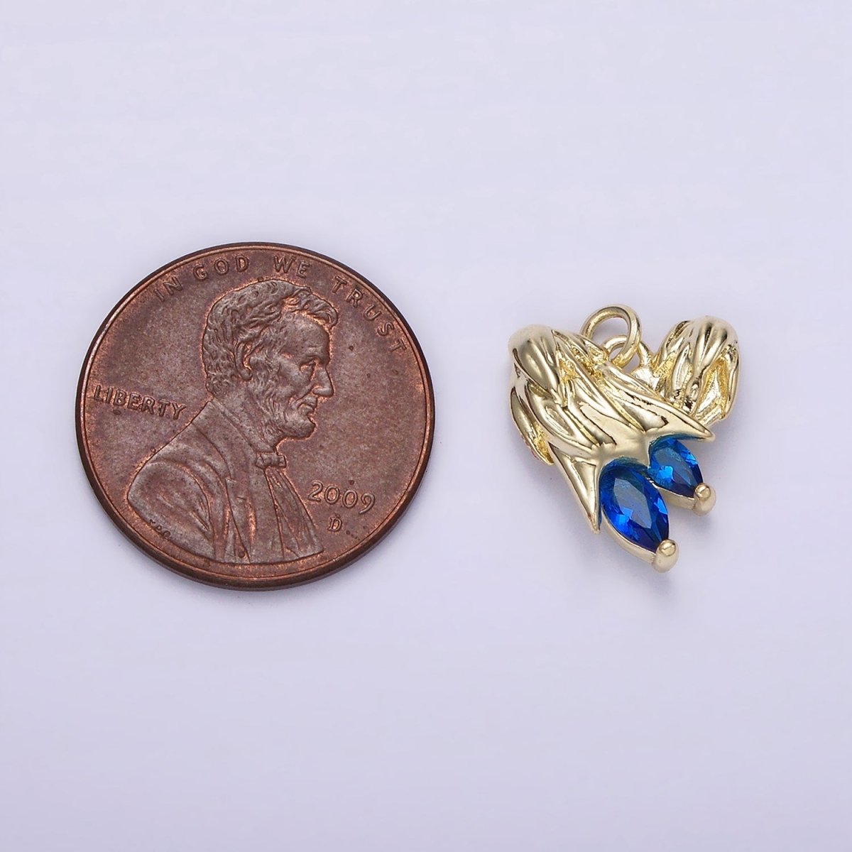 14K Gold Filled Blue, Clear Teardrop CZ Abstract Textured Heart Charm | AC902 AC903 - DLUXCA