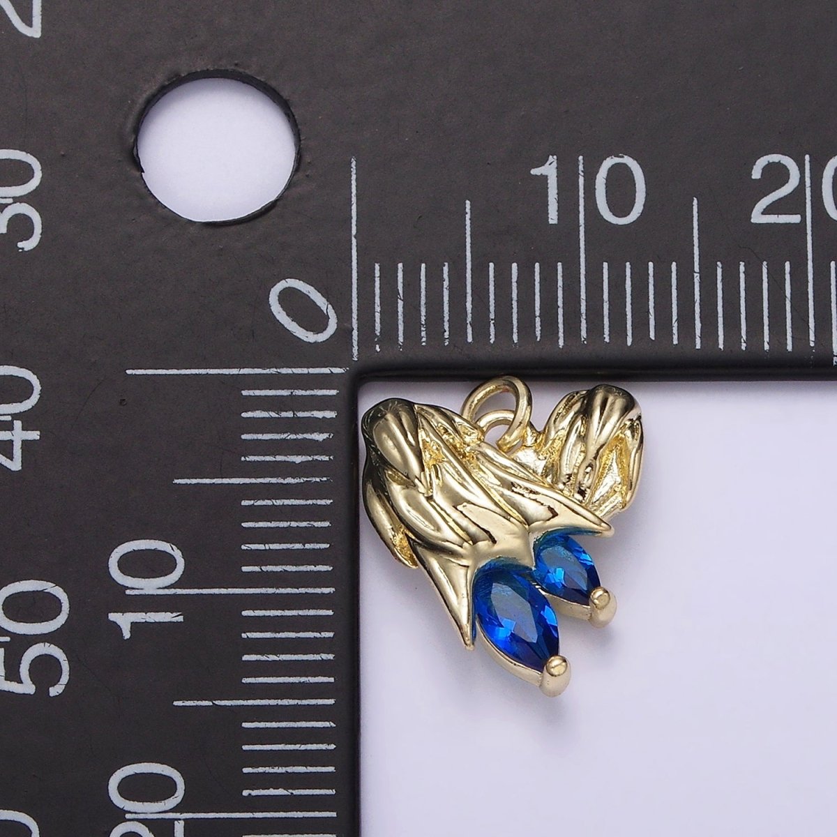 14K Gold Filled Blue, Clear Teardrop CZ Abstract Textured Heart Charm | AC902 AC903 - DLUXCA