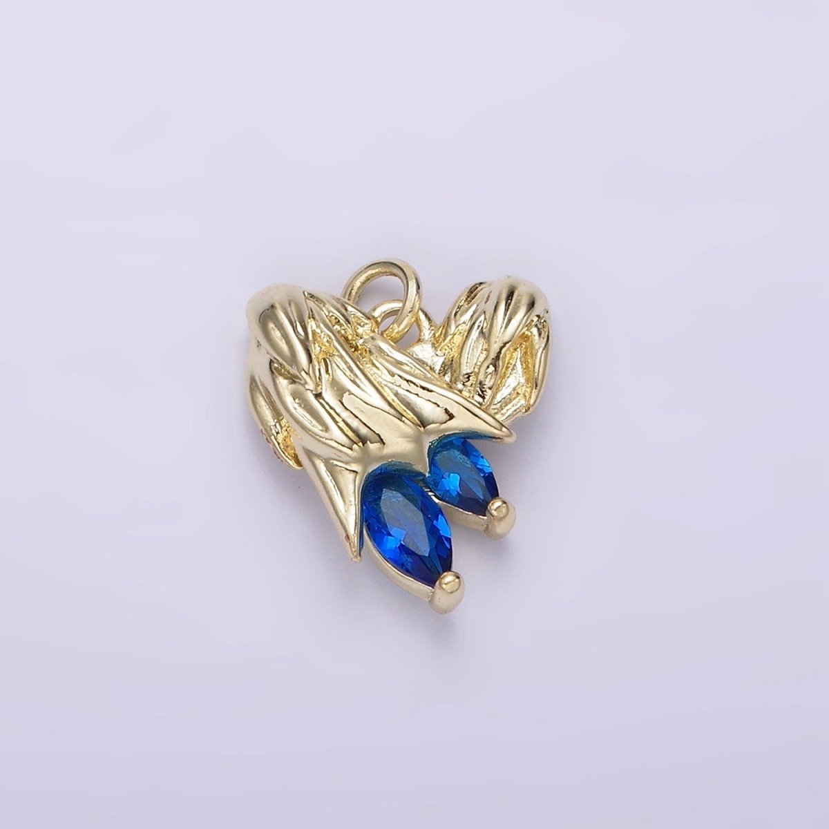 14K Gold Filled Blue, Clear Teardrop CZ Abstract Textured Heart Charm | AC902 AC903 - DLUXCA