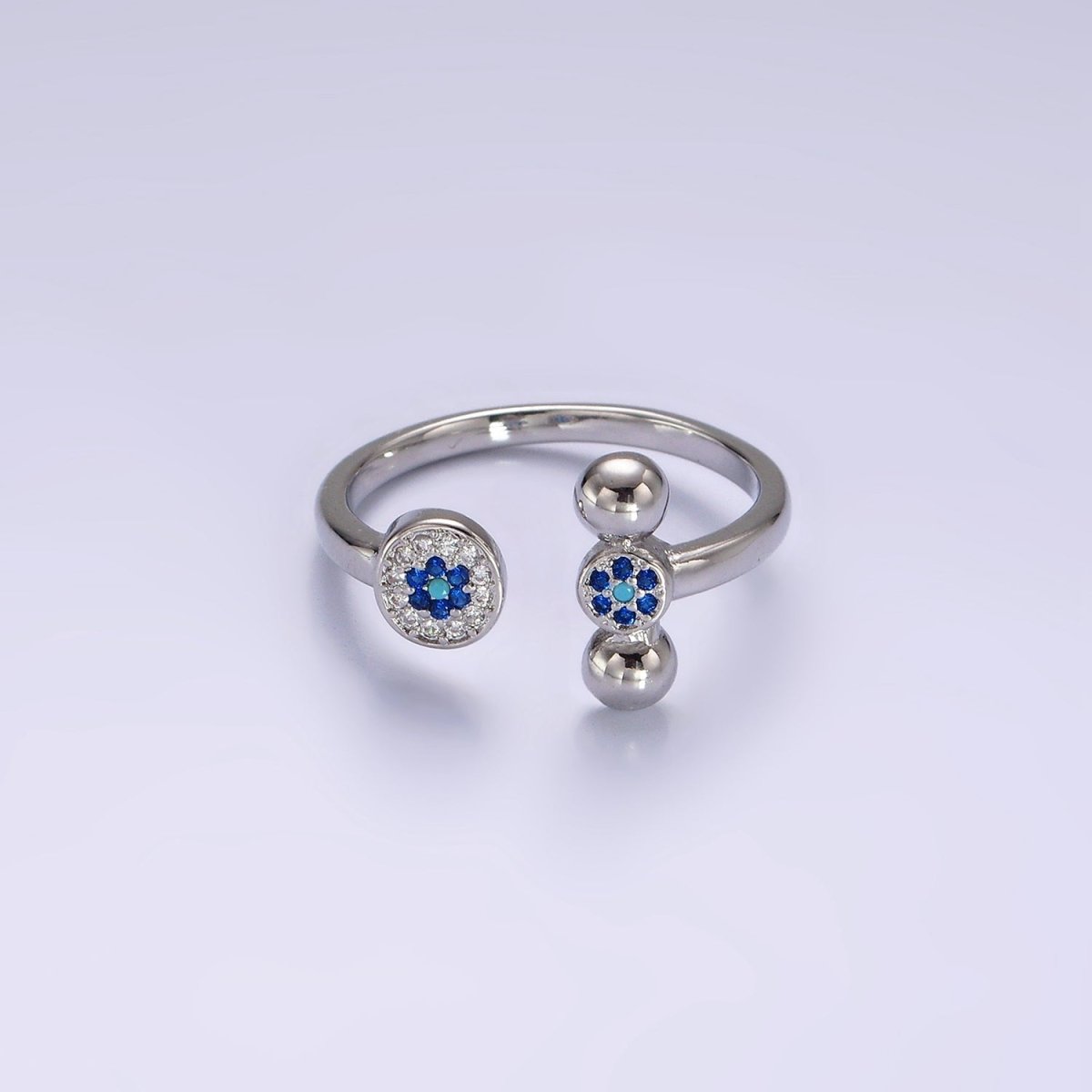 14K Gold Filled Blue CZ Evil Eye Round Triple Bubble Open Claw Ring in Gold & Silver | O1057 O1061 - DLUXCA