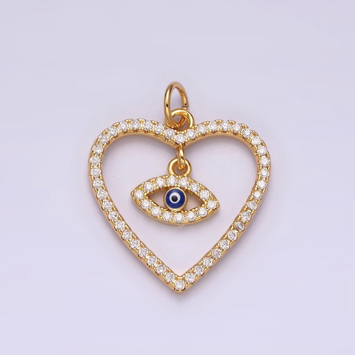 14K Gold Filled Blue Enamel Evil Eye Drop Open Heart Micro Paved CZ Charm | AC1411 - DLUXCA