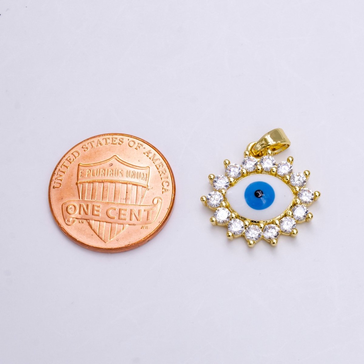 14K Gold Filled Blue Evil Eye Clear CZ Outlined Pendant | N1462 - DLUXCA