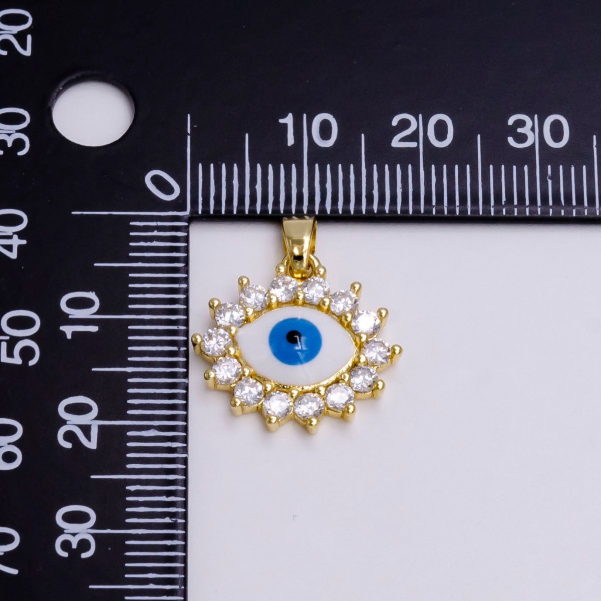 14K Gold Filled Blue Evil Eye Clear CZ Outlined Pendant | N1462 - DLUXCA