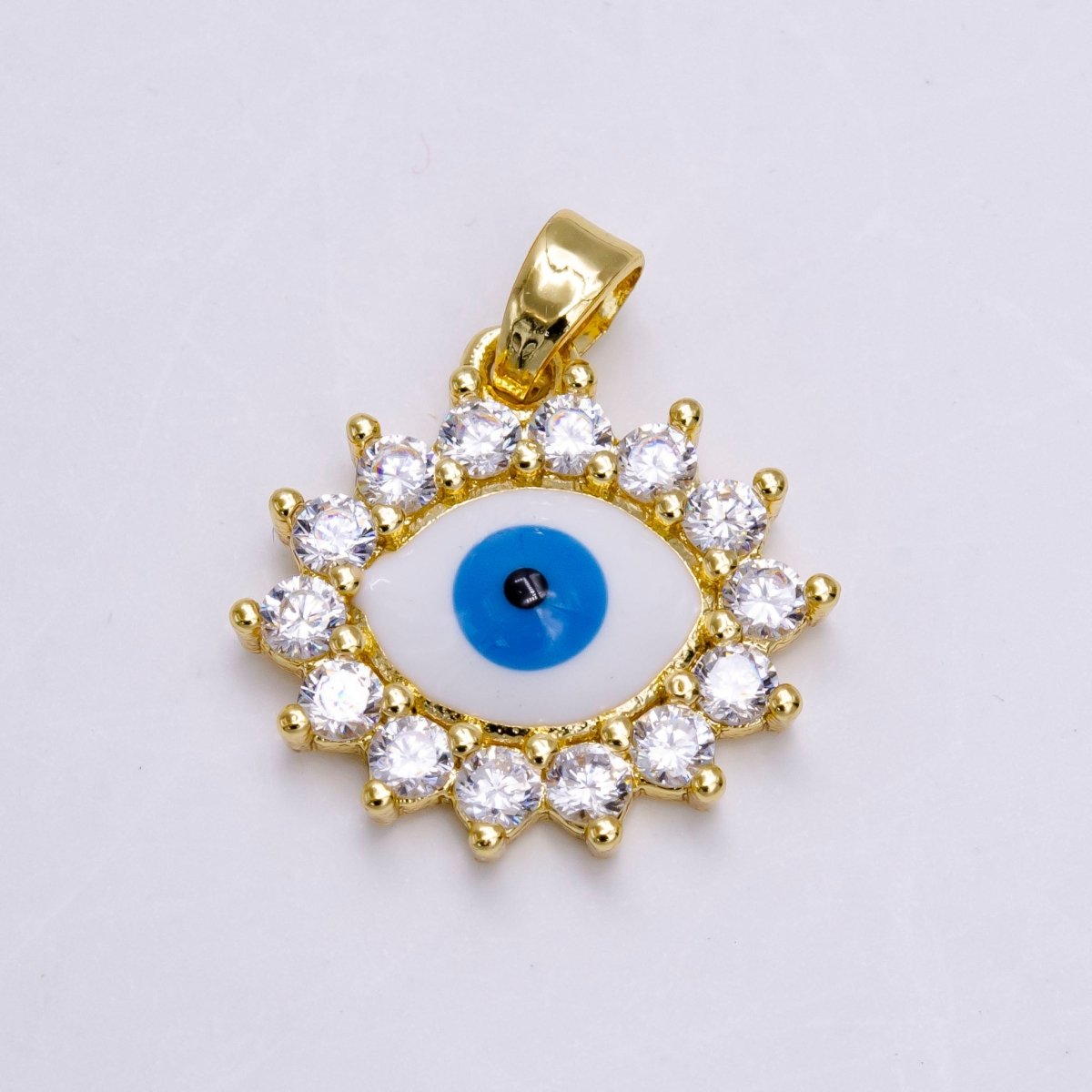 14K Gold Filled Blue Evil Eye Clear CZ Outlined Pendant | N1462 - DLUXCA