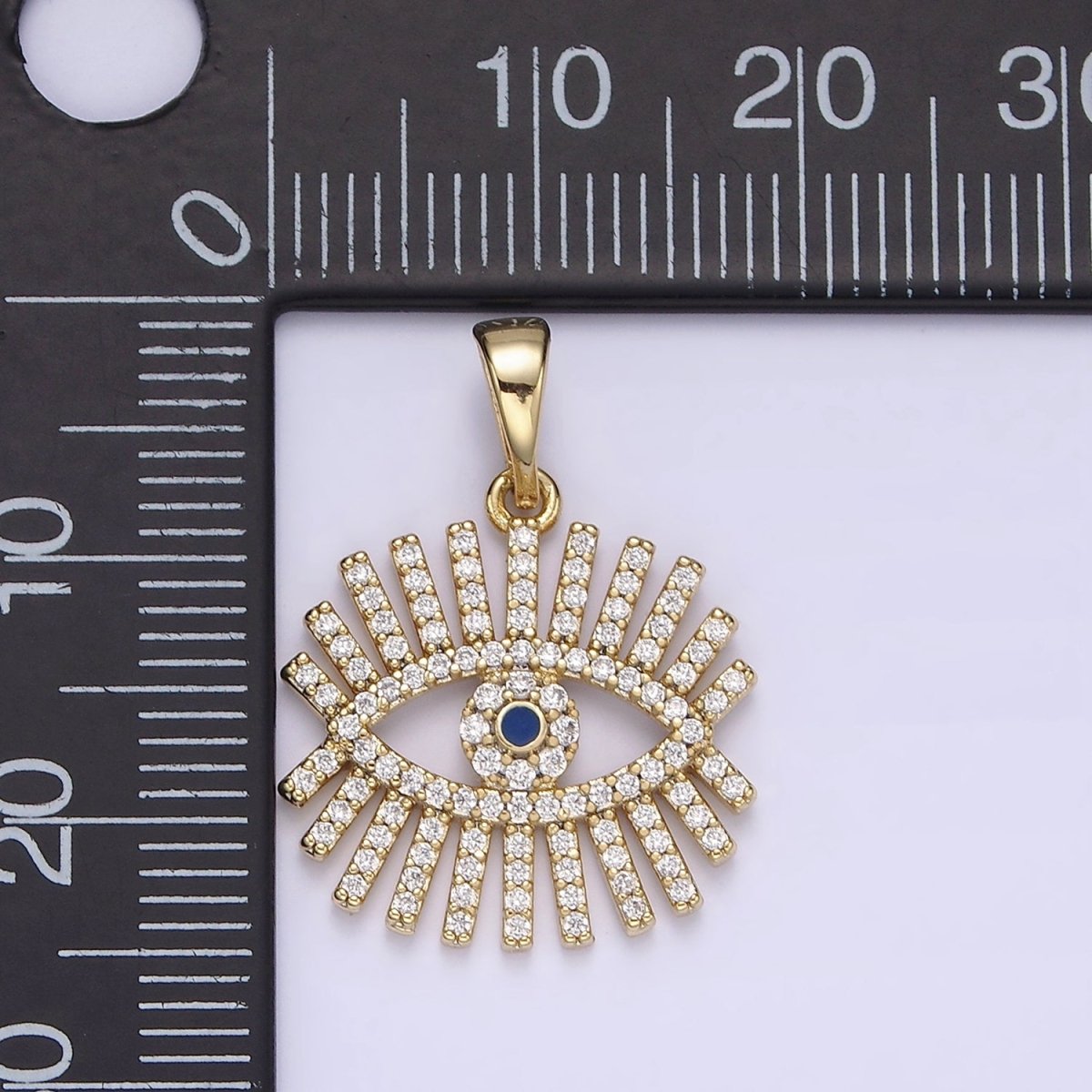 14K Gold Filled Blue Evil Eye Clear Micro Paved CZ Open Pendant | N1270 - DLUXCA