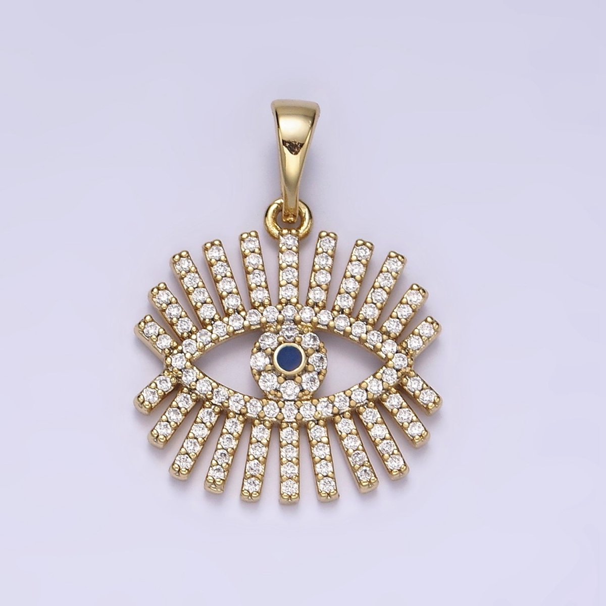 14K Gold Filled Blue Evil Eye Clear Micro Paved CZ Open Pendant | N1270 - DLUXCA