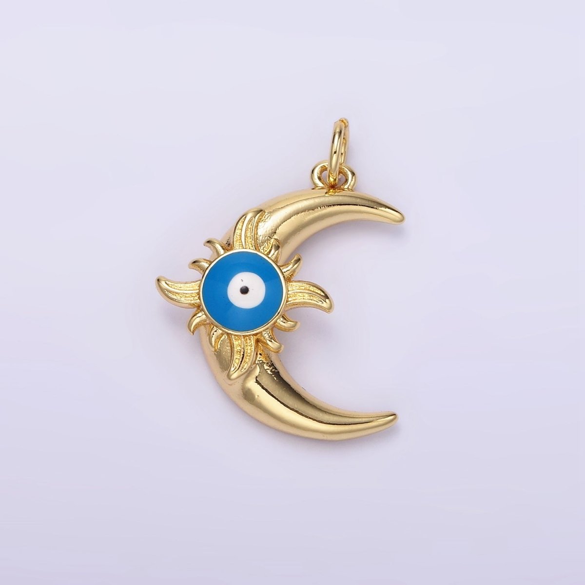 14K Gold Filled Blue Evil Eye Enamel Celestial Sun Crescent Moon Charm in Gold & Silver | N1169 N1170 - DLUXCA