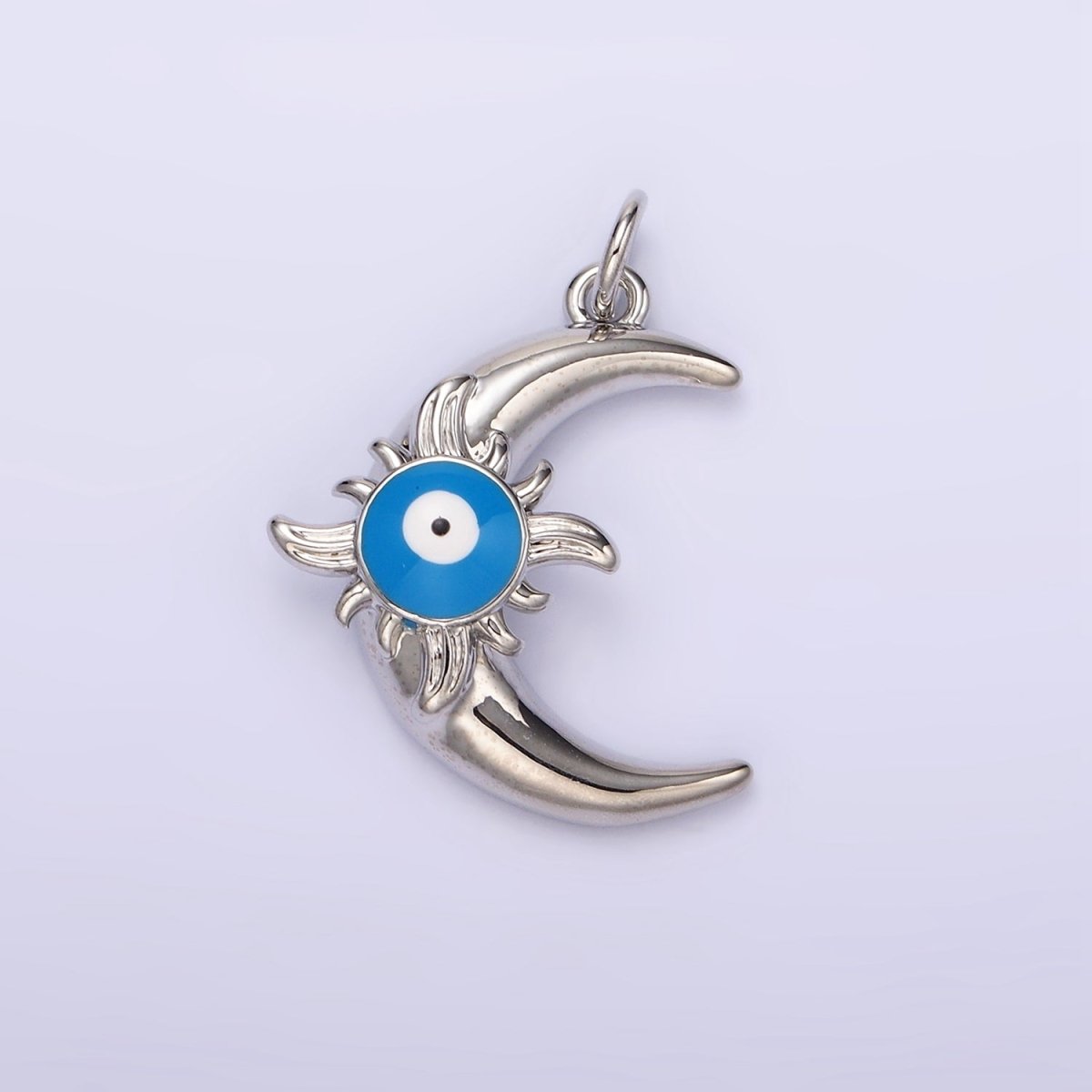 14K Gold Filled Blue Evil Eye Enamel Celestial Sun Crescent Moon Charm in Gold & Silver | N1169 N1170 - DLUXCA