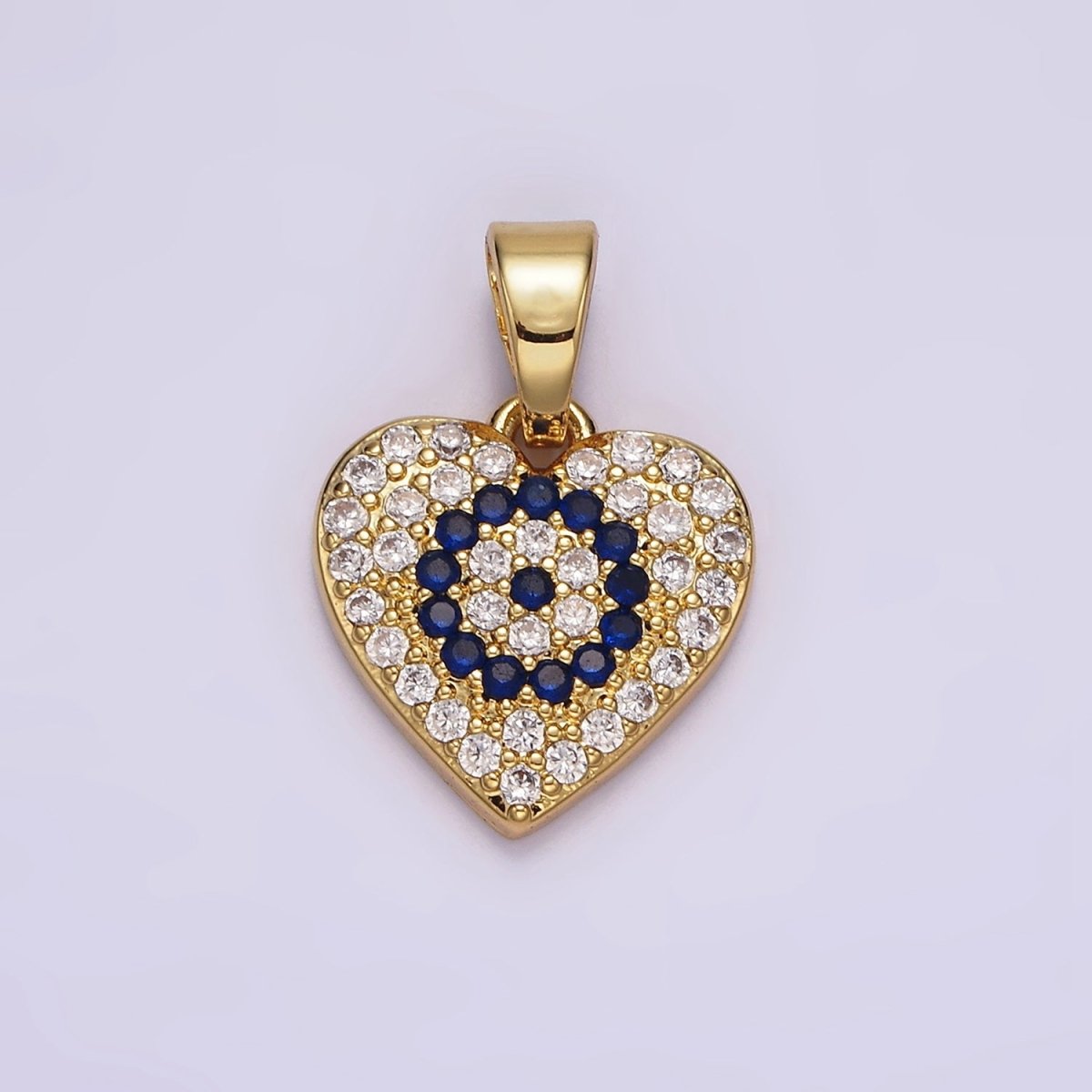 14K Gold Filled Blue Evil Eye Micro Paved CZ Heart Pendant | N1868 - DLUXCA