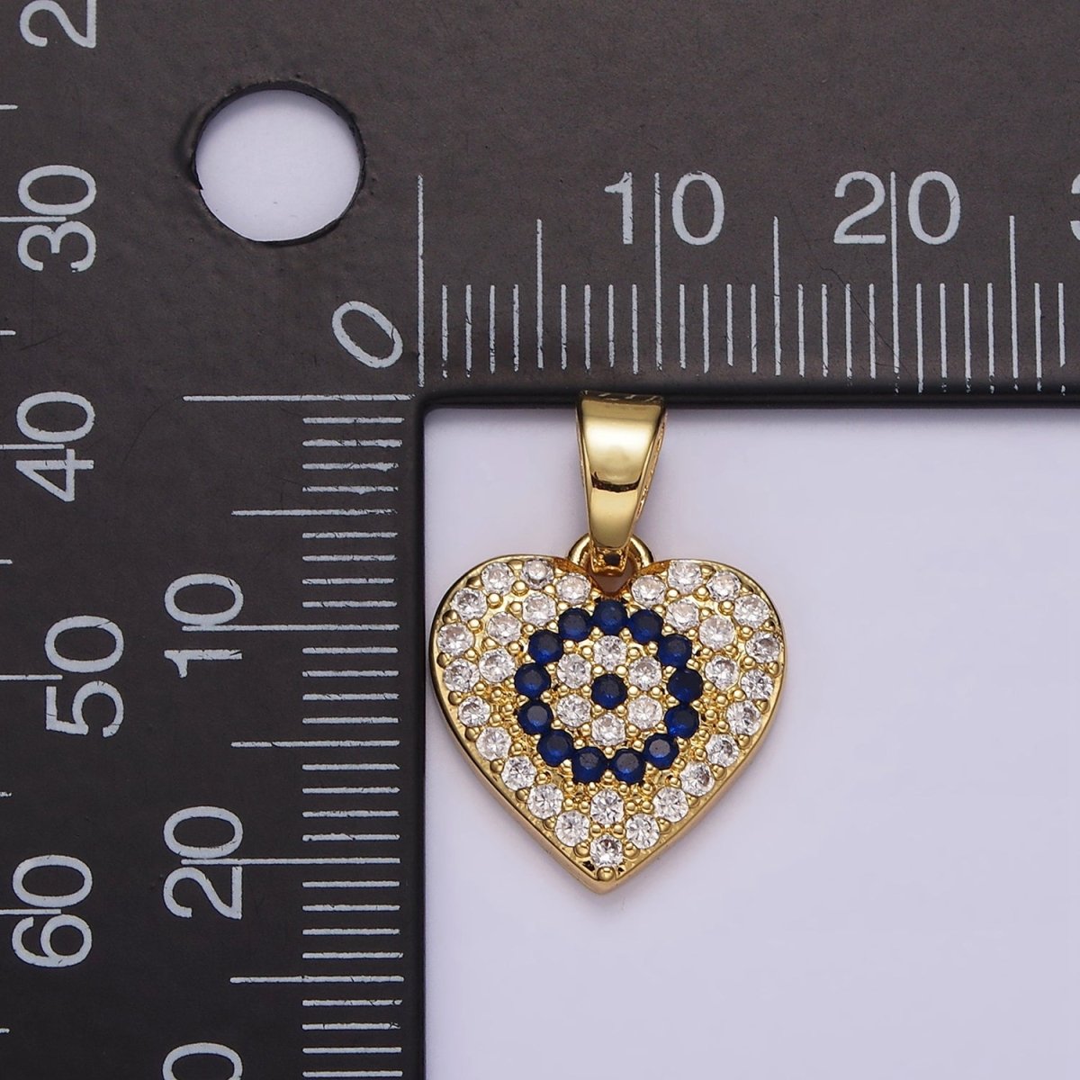 14K Gold Filled Blue Evil Eye Micro Paved CZ Heart Pendant | N1868 - DLUXCA