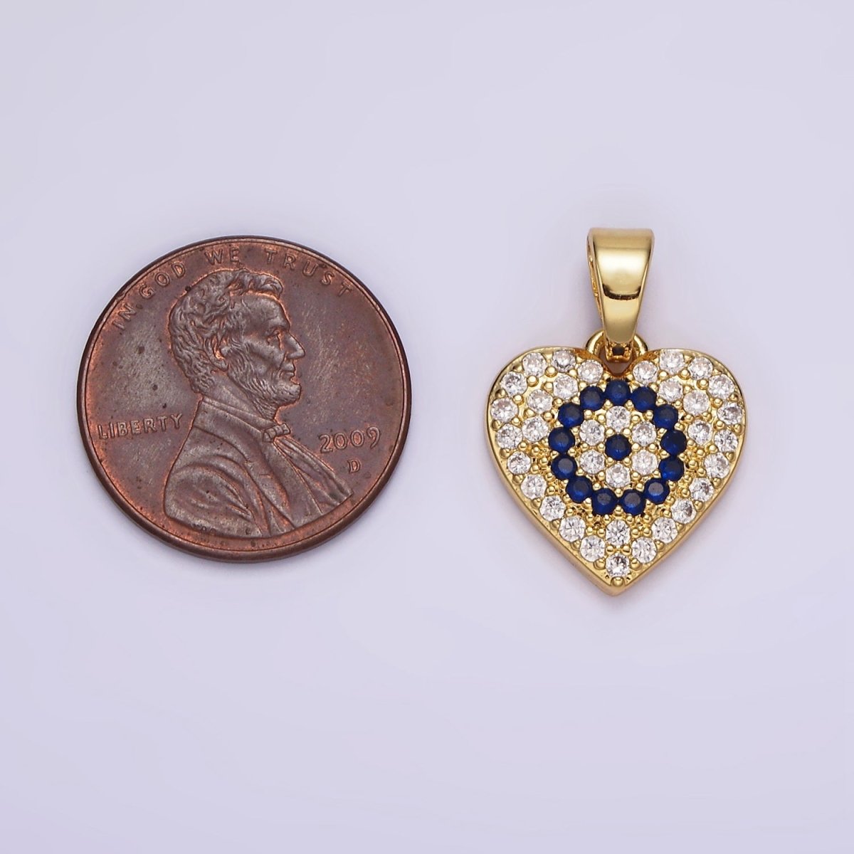 14K Gold Filled Blue Evil Eye Micro Paved CZ Heart Pendant | N1868 - DLUXCA