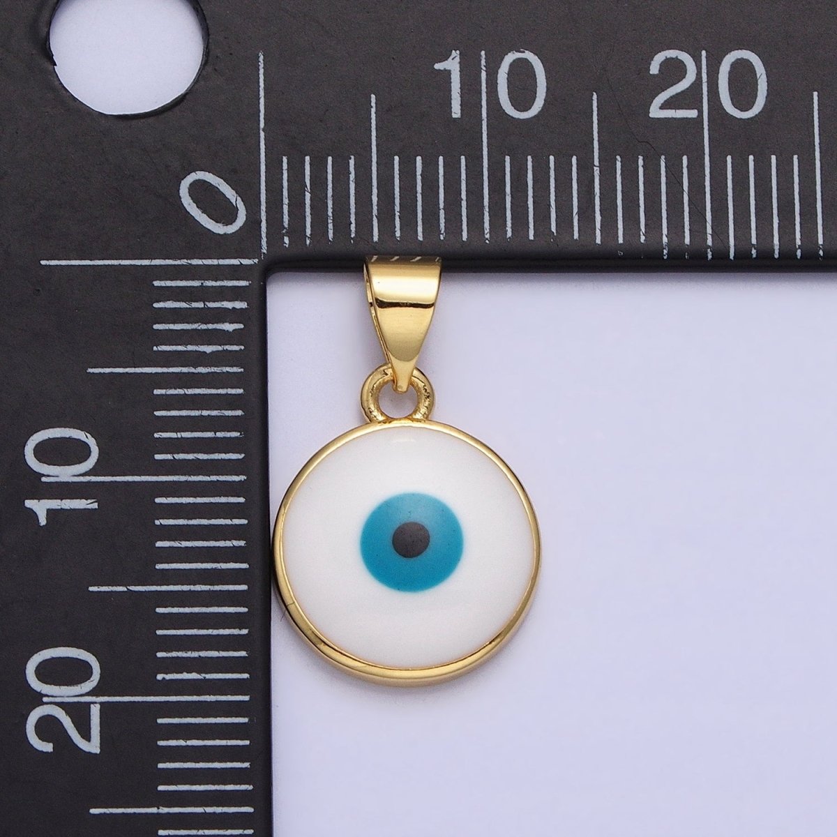 14K Gold Filled Blue Evil Eye Pendant Round Add-On Charm Enamel Jewelry | AA235 - DLUXCA